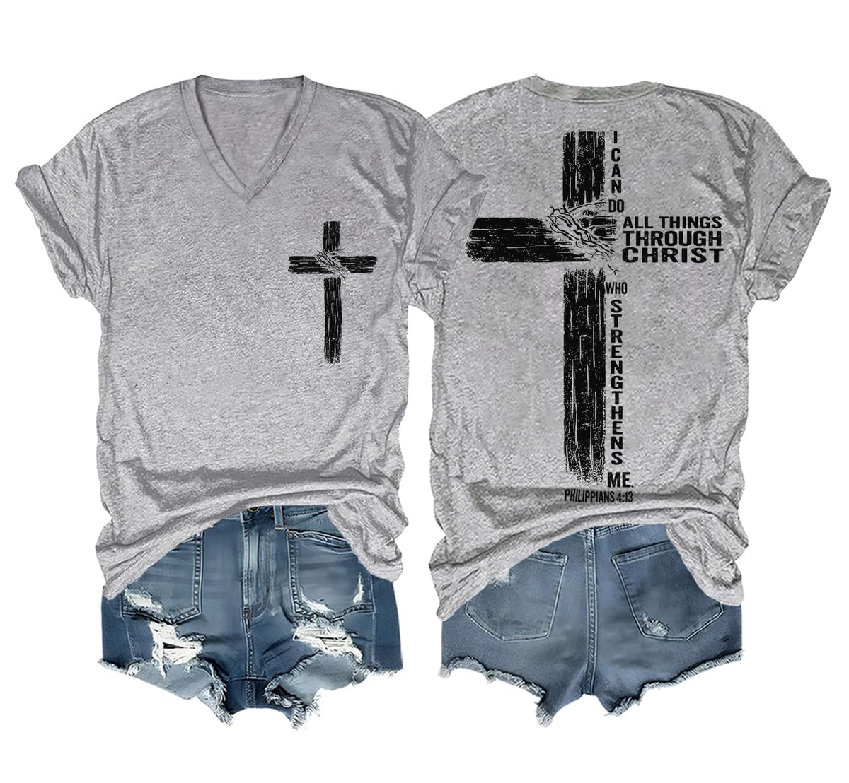Christian Shirts for Men Women I Can Do All Things Through Christ Philippians 4:13 Religious Faith Cross Shirt
