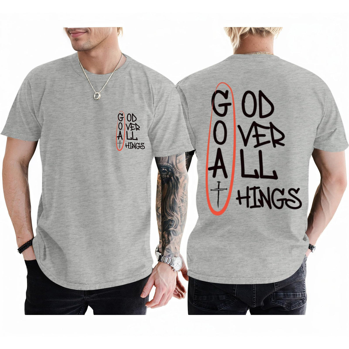 Christian God Over All Things Shirt for Men Jesus Religious Shirts Faith Bible Verse Tshirt Cross Graphic Tee Top