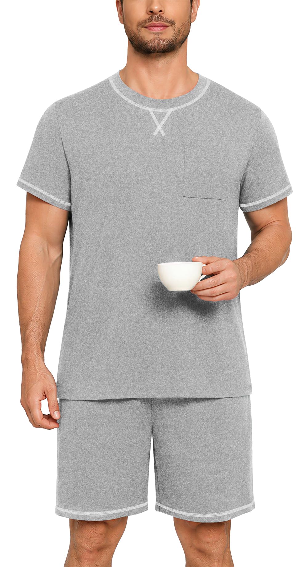 Men's Pajamas Set Casual Short Sleeve Shirts and Shorts 2 Piece Loungewear With Pockets