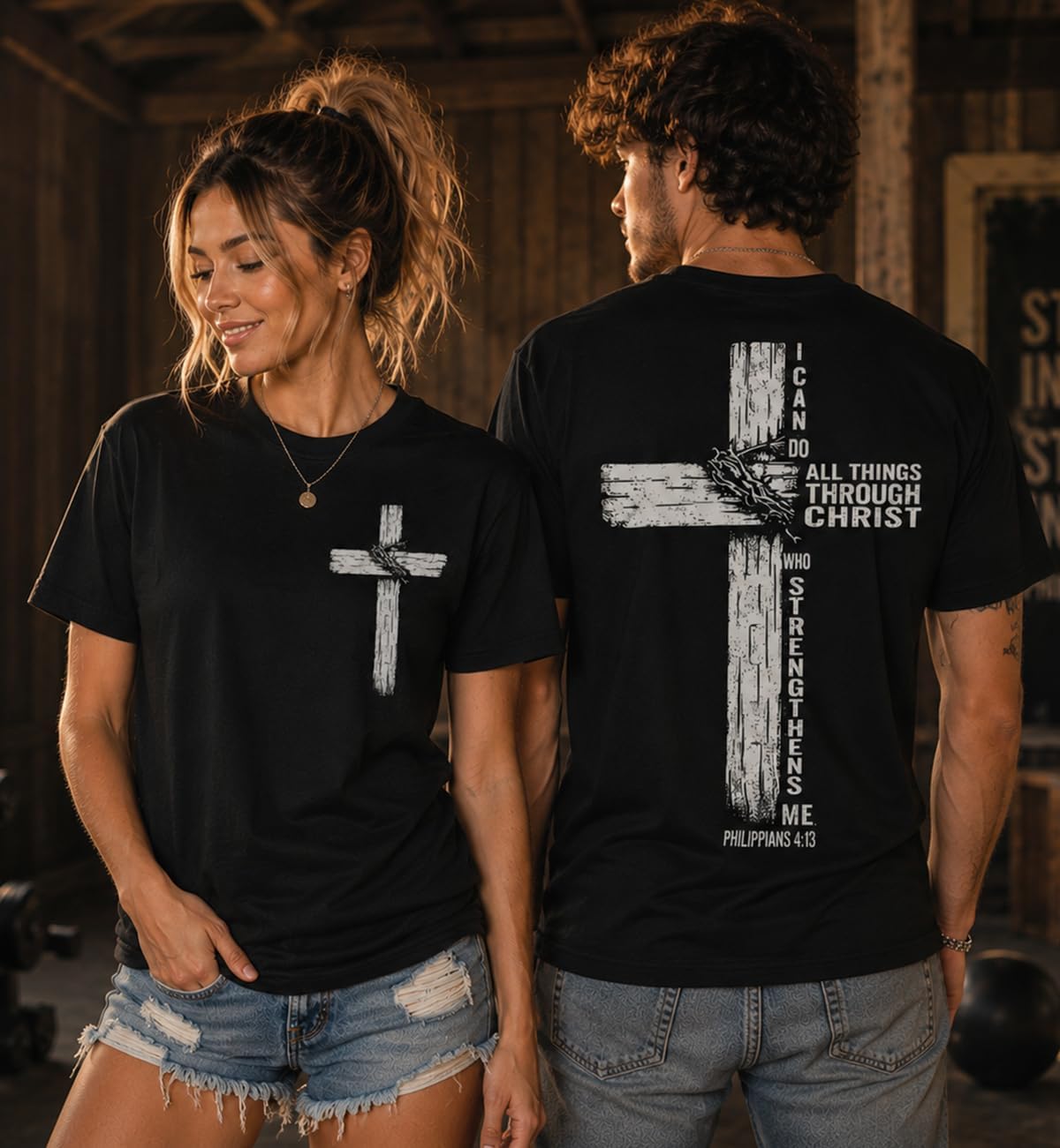 Christian Shirts for Men Women I Can Do All Things Through Christ Philippians 4:13 Religious Faith Cross Shirt