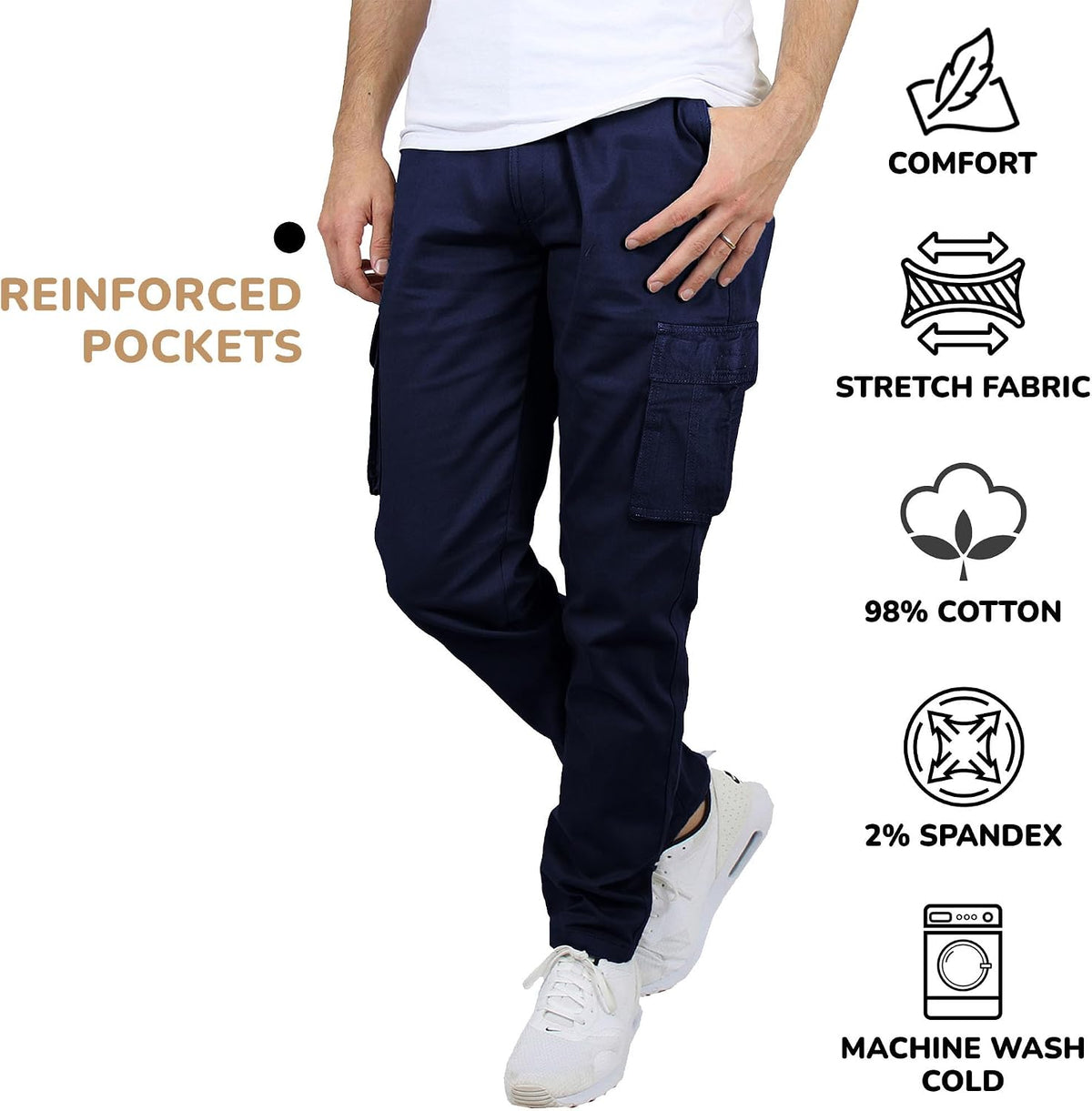Cargo Pants for Men 3-Pack Flex Stretch Utility Trousers Durable Work Outdoor Wear Mens Cargo Pants 31 Inch Inseam