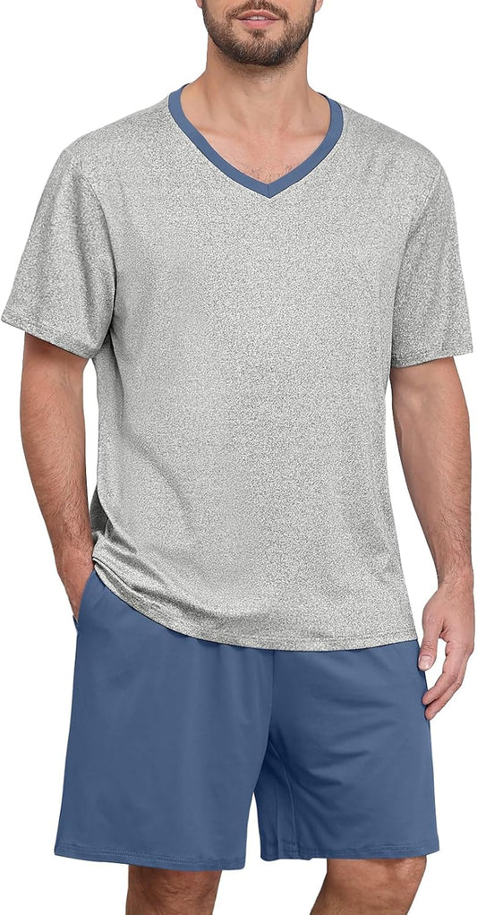 Yincro Mens Pajama Sets Loungewear Short Sleeve Pjs Lightweight Sleepwear Soft Comfy Sleep Set