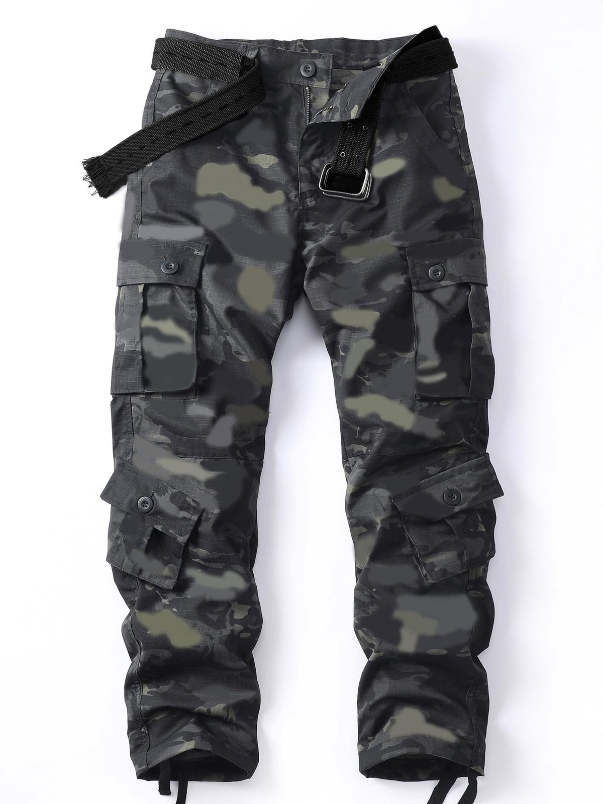 Men's Camo Cargo Work Pants Ripstop Lightweight Wild Army Military BDU Outdoor Trousers with 8 Pocktets (No Belt)