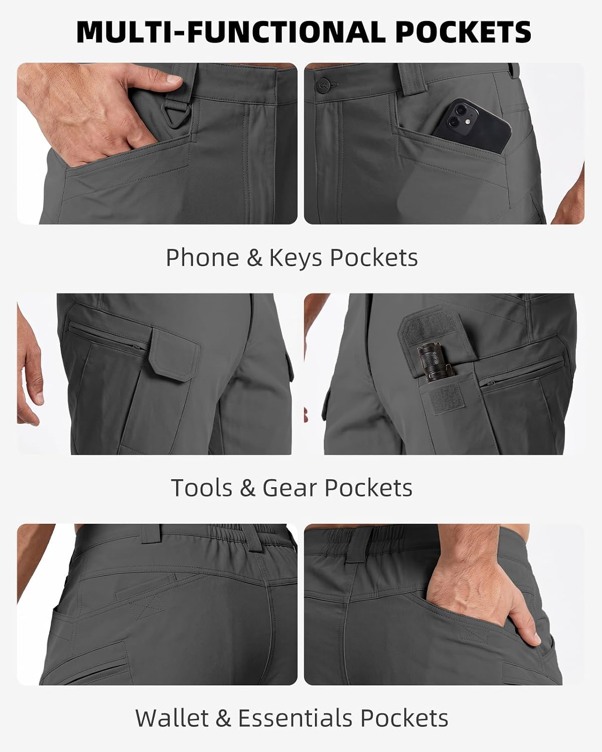 Stretch Tactical Pants for Men, Water Resistant Hiking Work Pants with 6 Pockets
