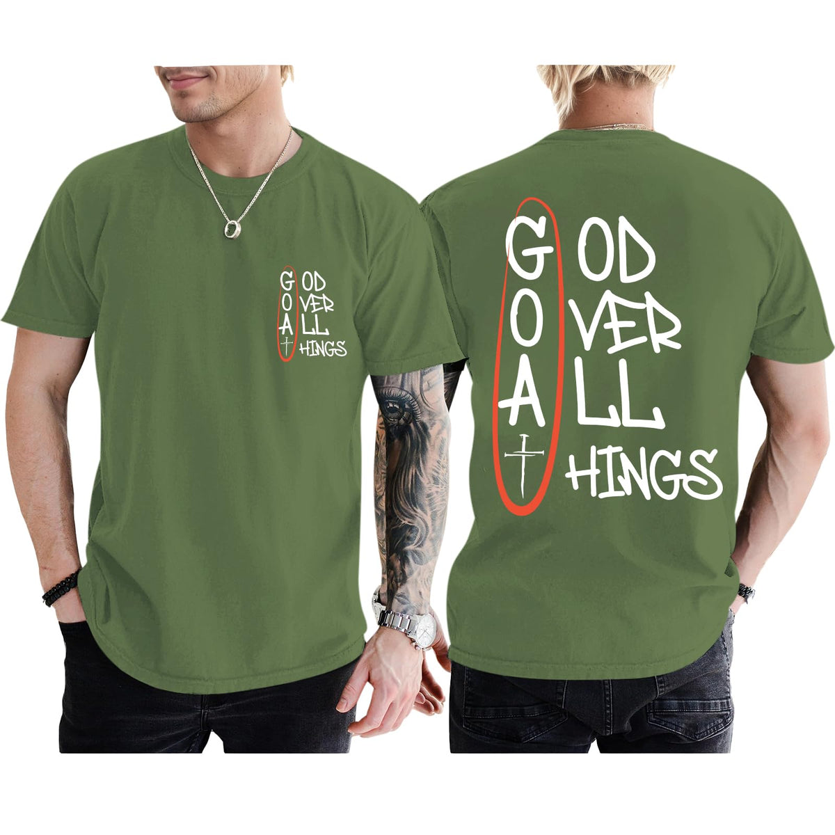 Christian God Over All Things Shirt for Men Jesus Religious Shirts Faith Bible Verse Tshirt Cross Graphic Tee Top