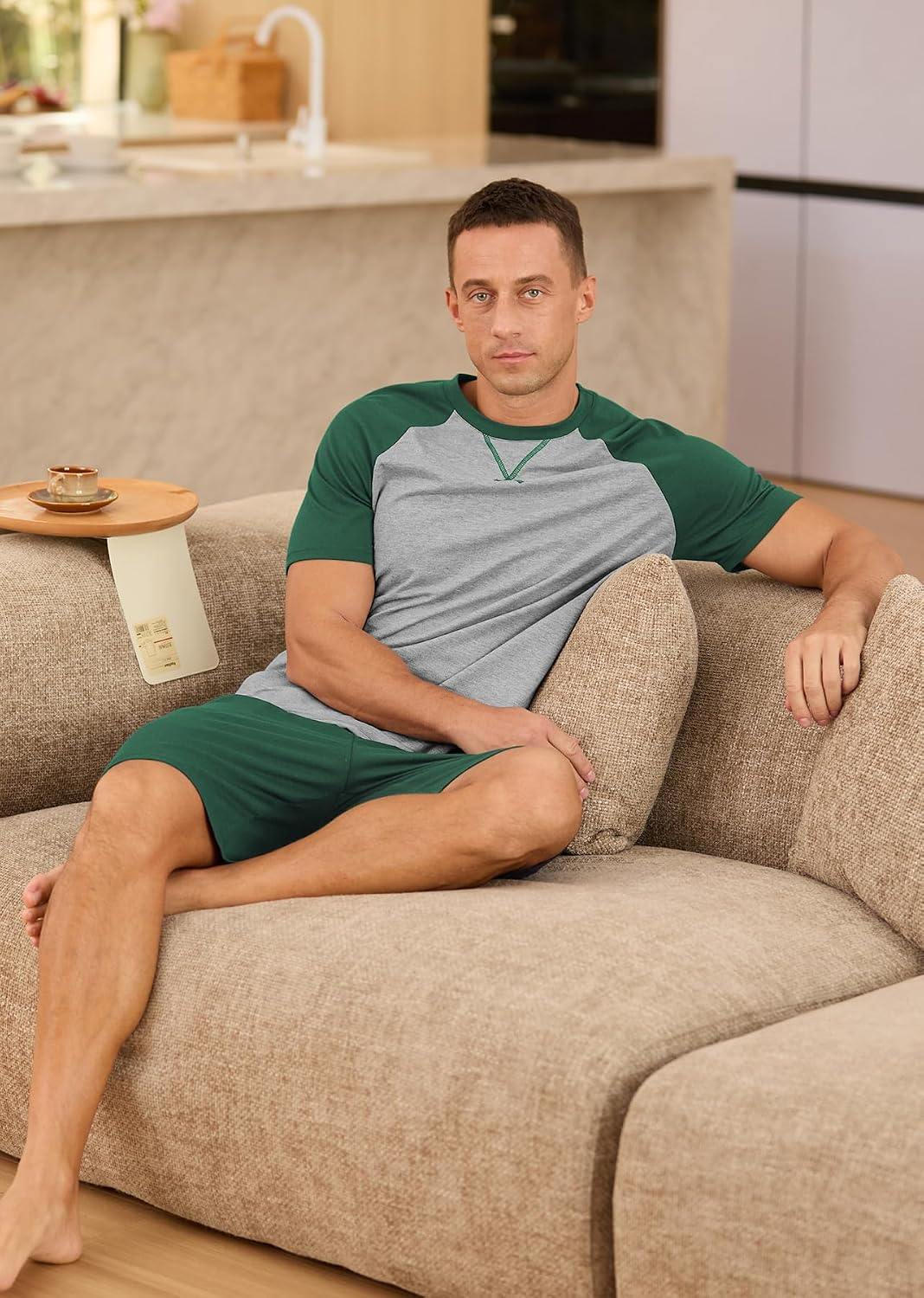 NITAGUT Mens Pajama Set Summer 2 Piece Loungewear Short Sleeve Pjs