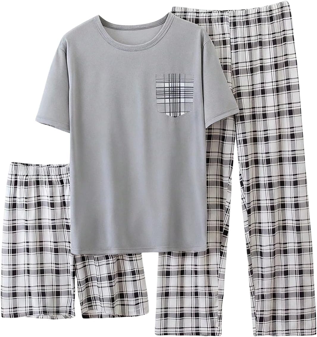 SOLY HUX Men's 3 Piece Lounge Set Plaid Pjs Pajamas Sleepwear