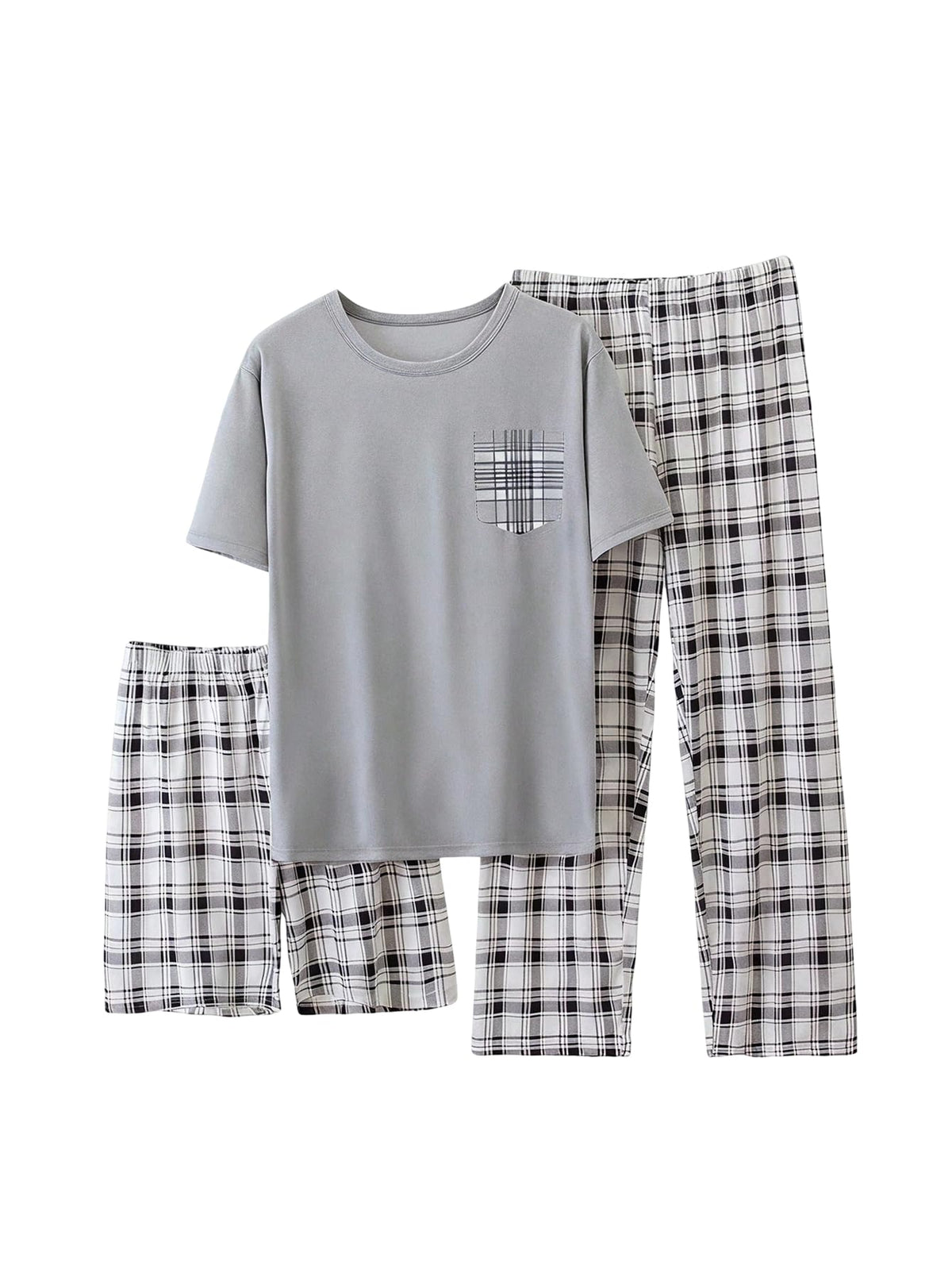 SOLY HUX Men's 3 Piece Lounge Set Plaid Pjs Pajamas Sleepwear