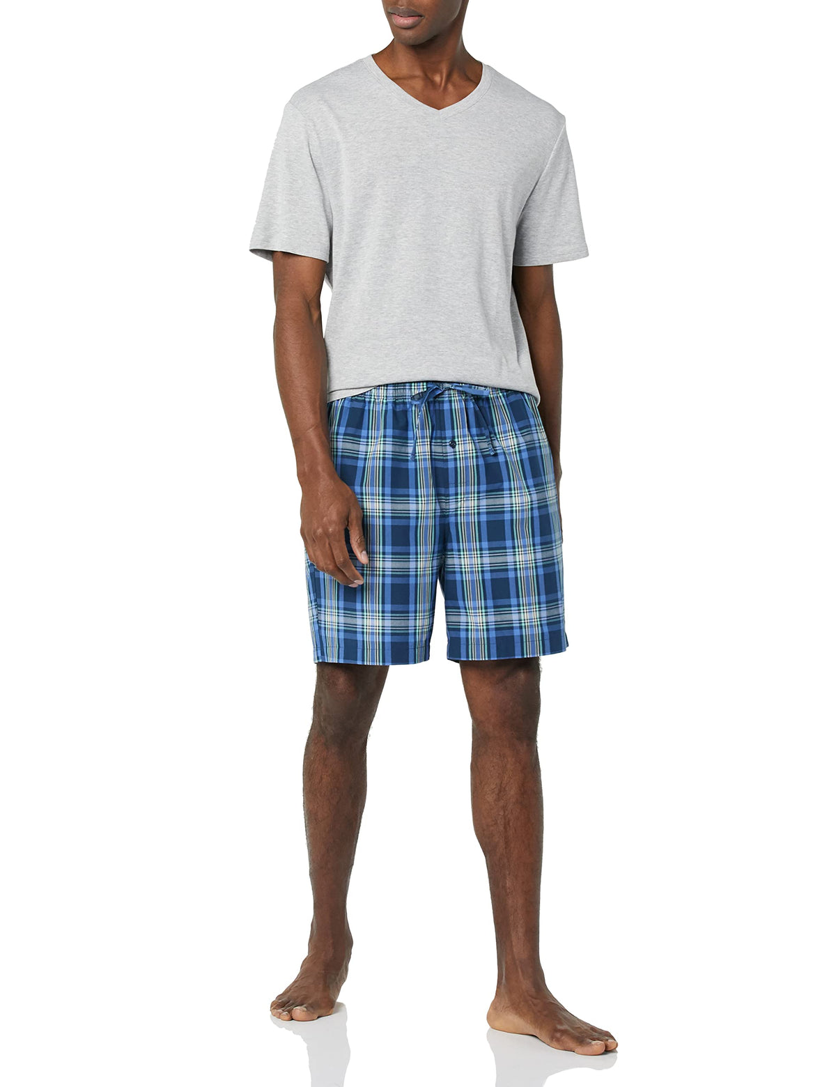 Amazon Essentials Men's Cotton Poplin Pajama Short with T-Shirt Set, Breathable Loungewear, Summer Sleepwear