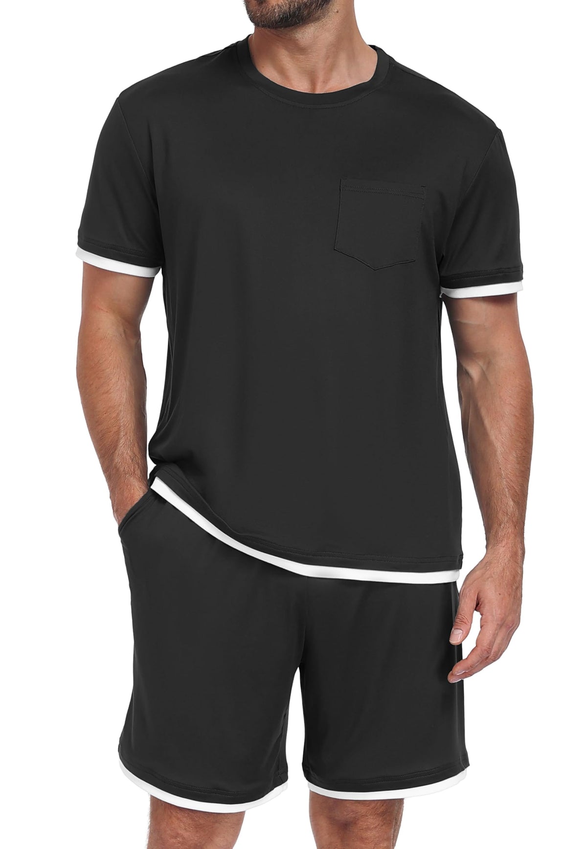 PrinStory Mens Pajamas Set Summer Short Sleeve Pjs Set S-3XL