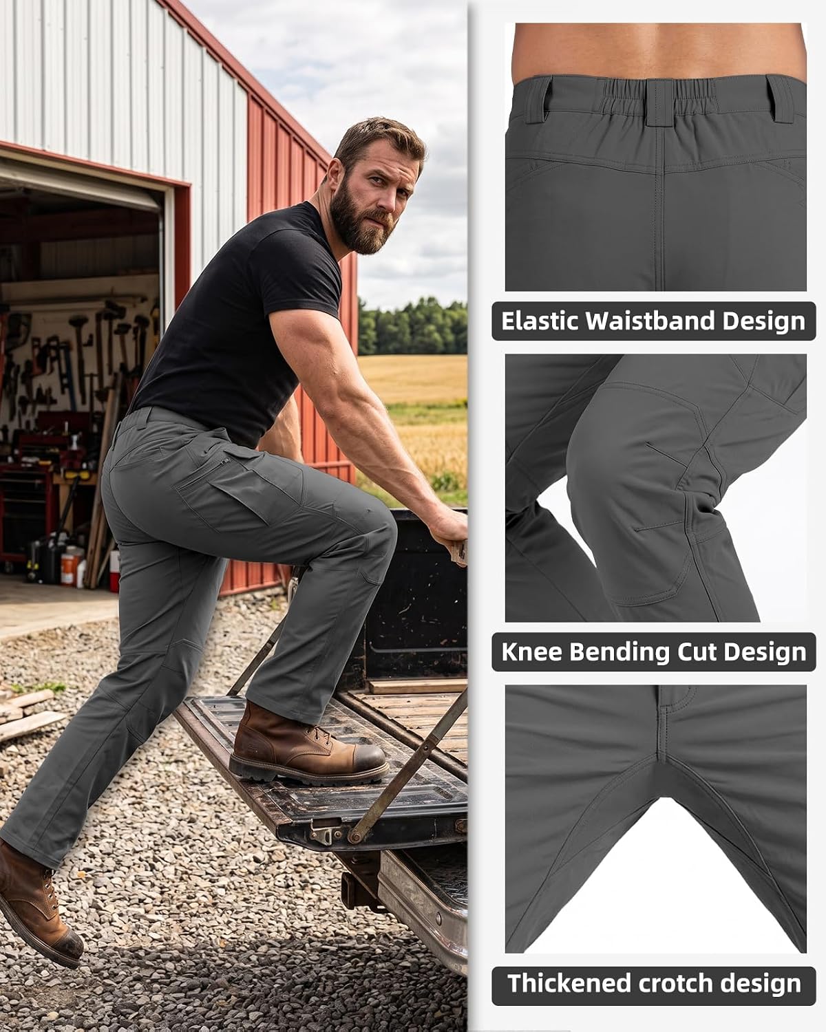 Stretch Tactical Pants for Men, Water Resistant Hiking Work Pants with 6 Pockets