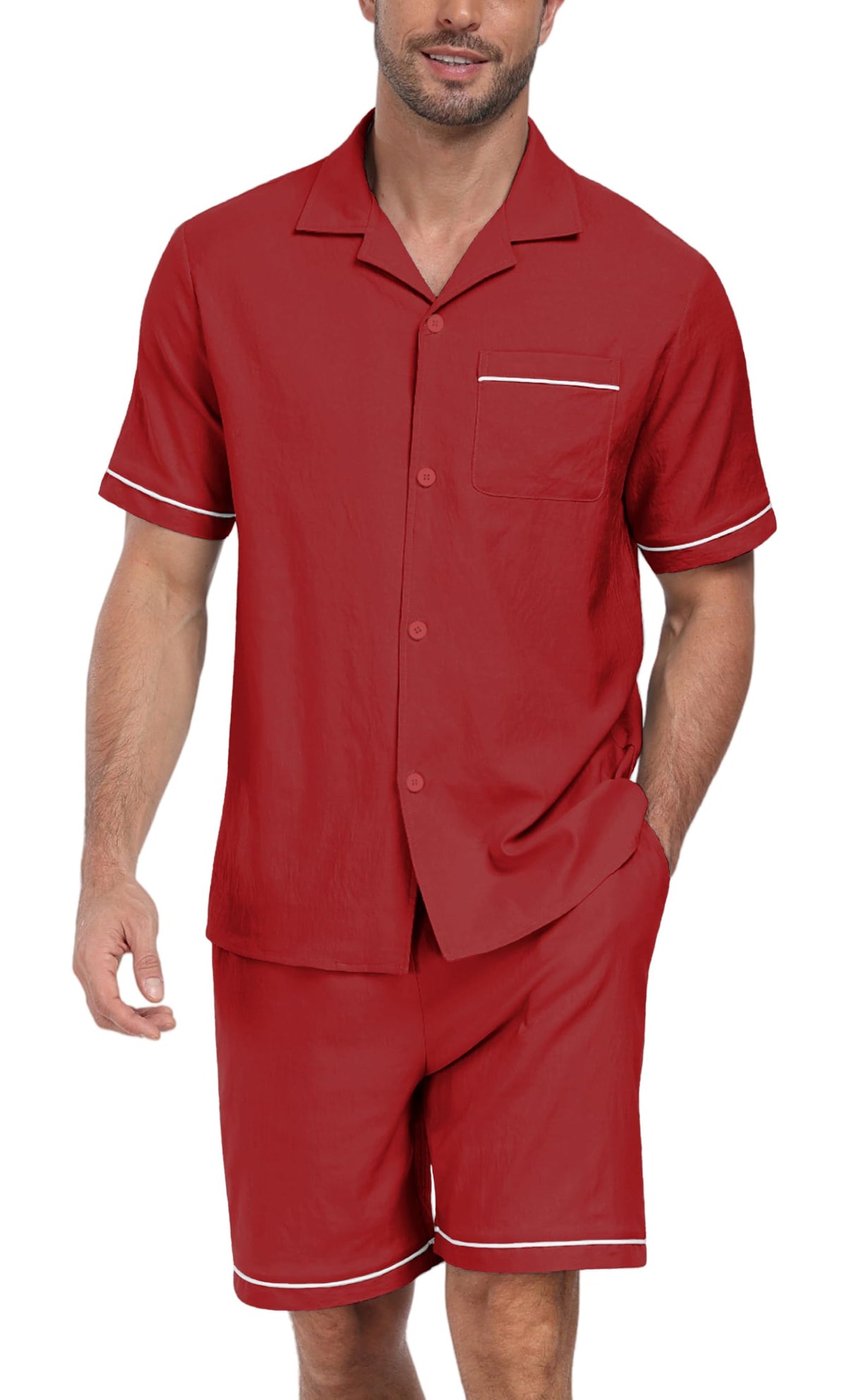 PrinStory Men's Pajamas Set Short Sleeve Sleepwear Pjs Lightweight Two-Pieces Pajama Comfy Loungewear with Pockets S-2XL