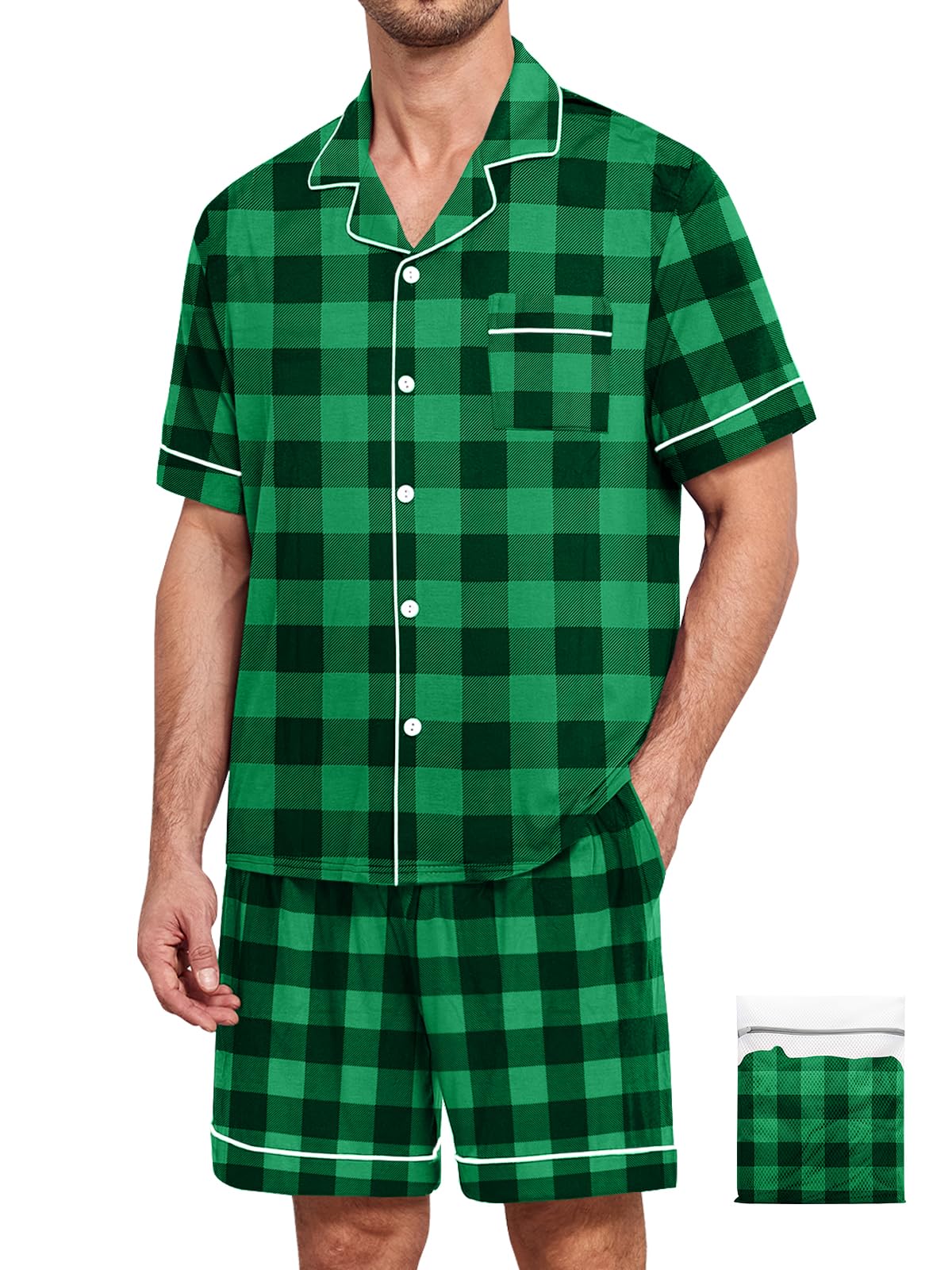 Mens 2 Piece Short Sleeve Button Down Pajama Set, S-3XL