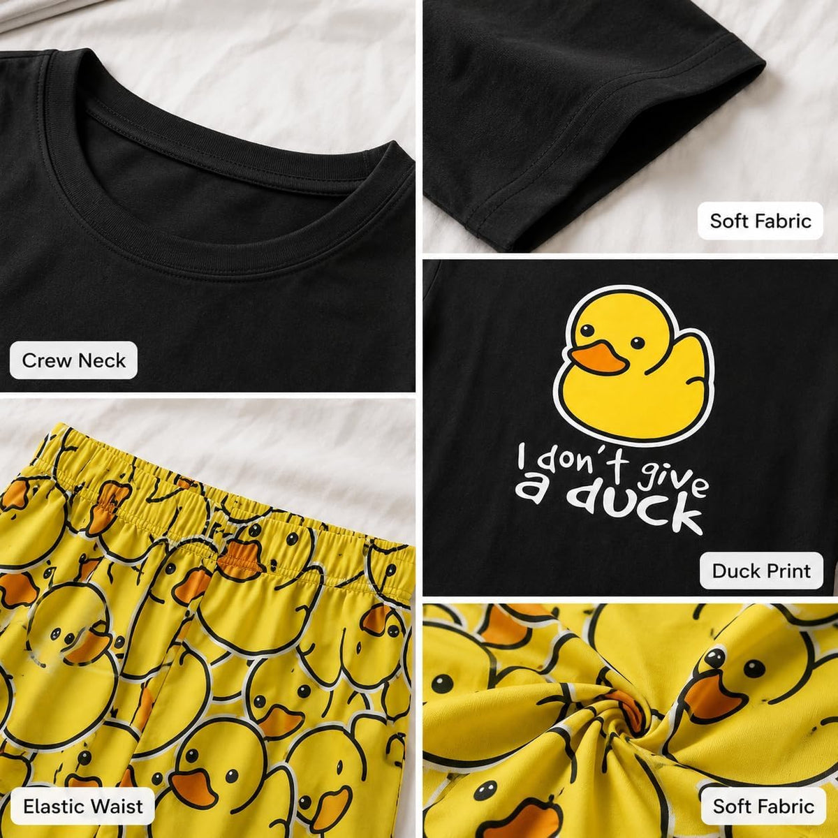 Men Pajama Set Funny Duck Print T-Shirt and Shorts Sleepwear Casual Lounge Set