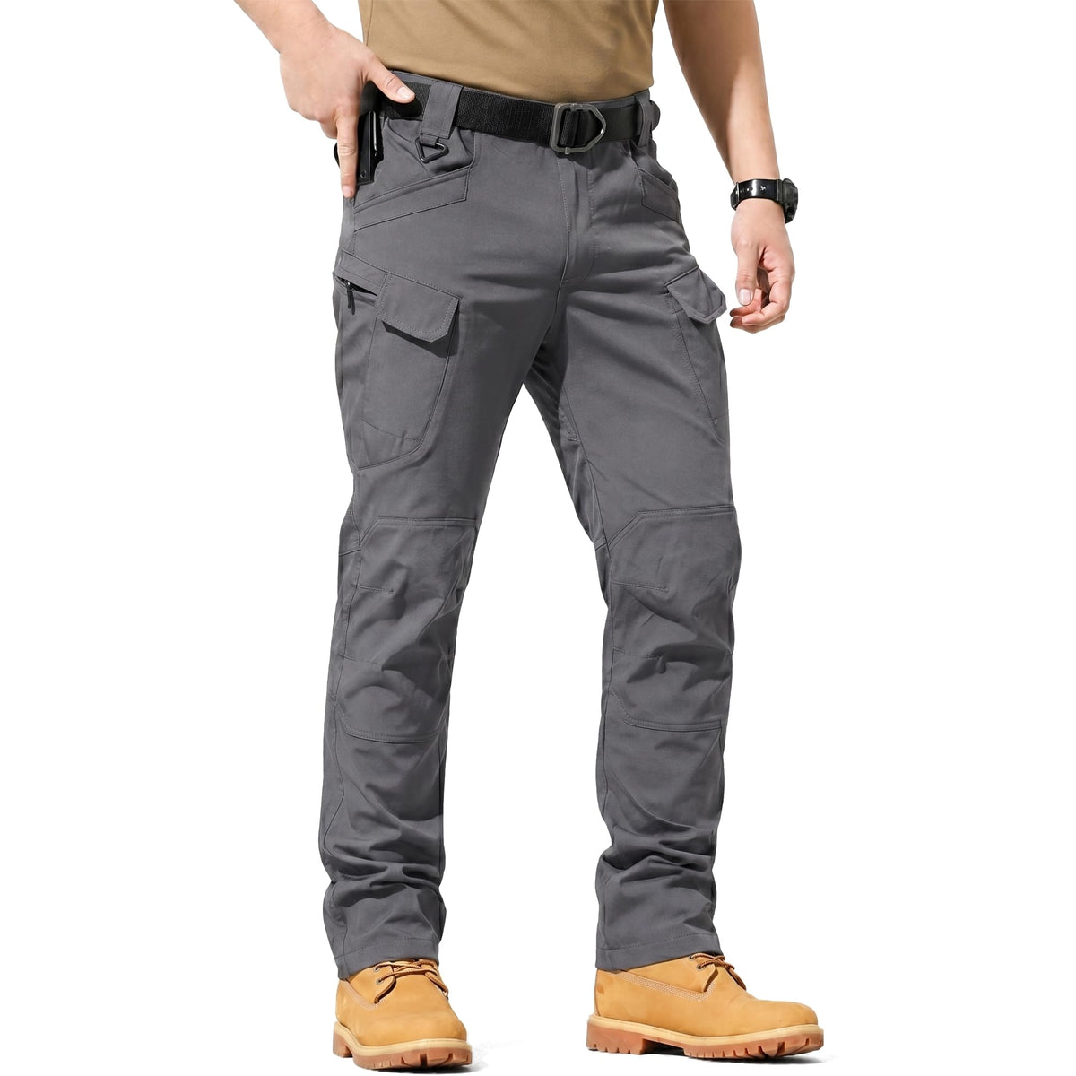 Men's Tactical Work Cargo Pants, Water-Resistant Ripstop for Hiking