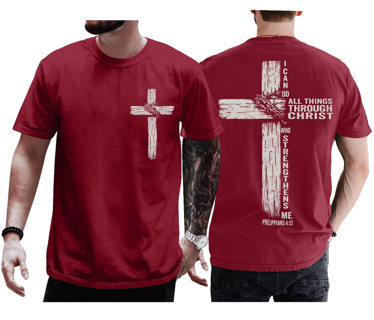 Christian Shirts for Men Women I Can Do All Things Through Christ Philippians 4:13 Religious Faith Cross Shirt