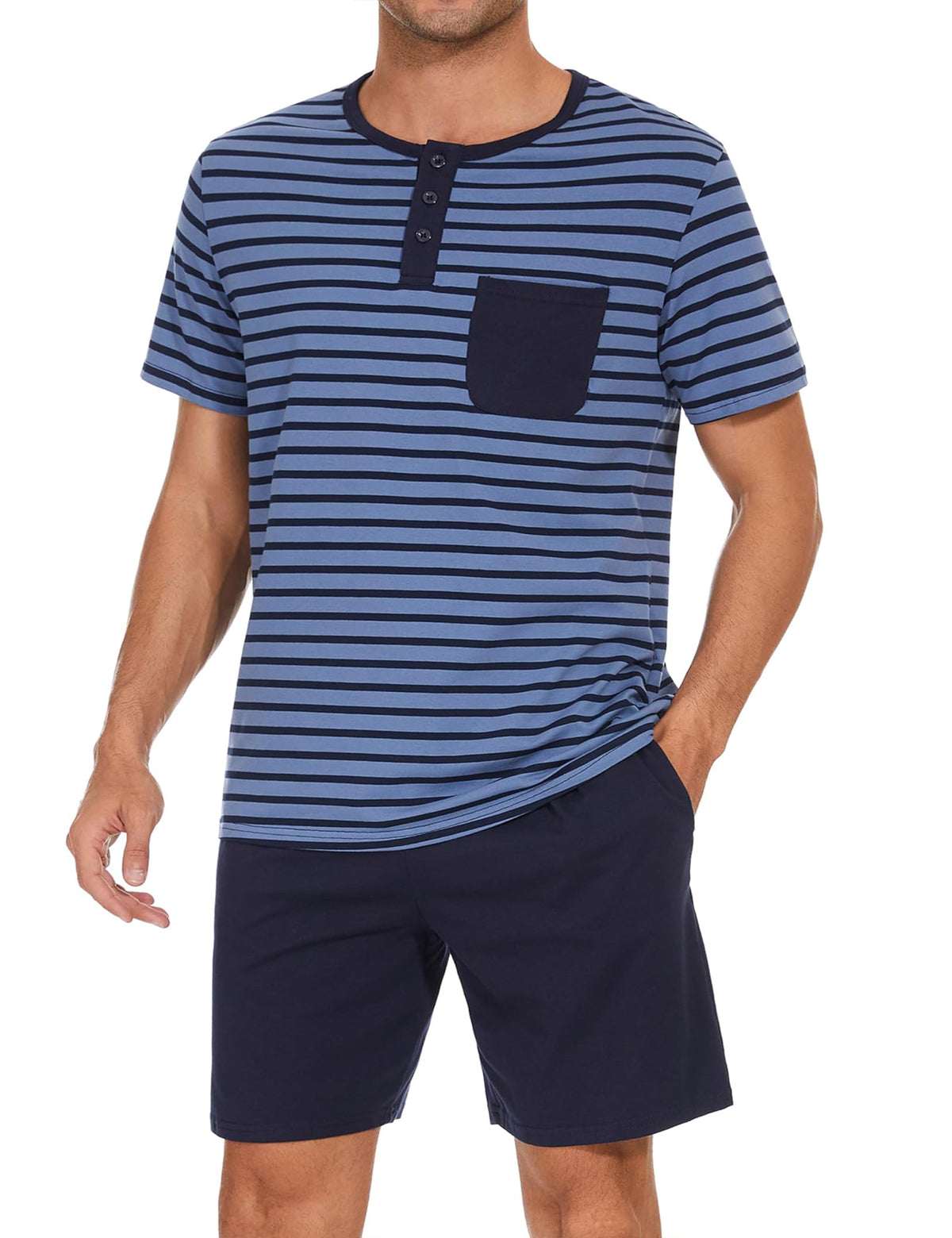 Sykooria Men's Pajama Sets Cotton Loungewear Pjs Shorts Sets 2 Piece Short Sleeve Sleepwear With Pockets S-3XL