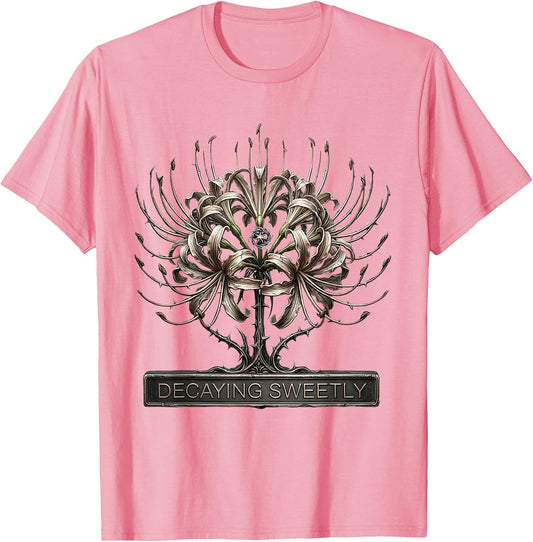 Men's Decaying Sweetly Gothic Y2K Grunge Alt Spider Lily Sigil T-Shirt