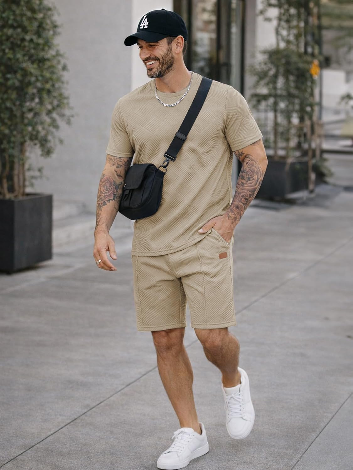 JMIERR Men's 2 Piece Outfit Anti-wrinkle T Shirts and Shorts Summer Beach Vacation Lounge Workout Pajamas Short Sleeve Sets