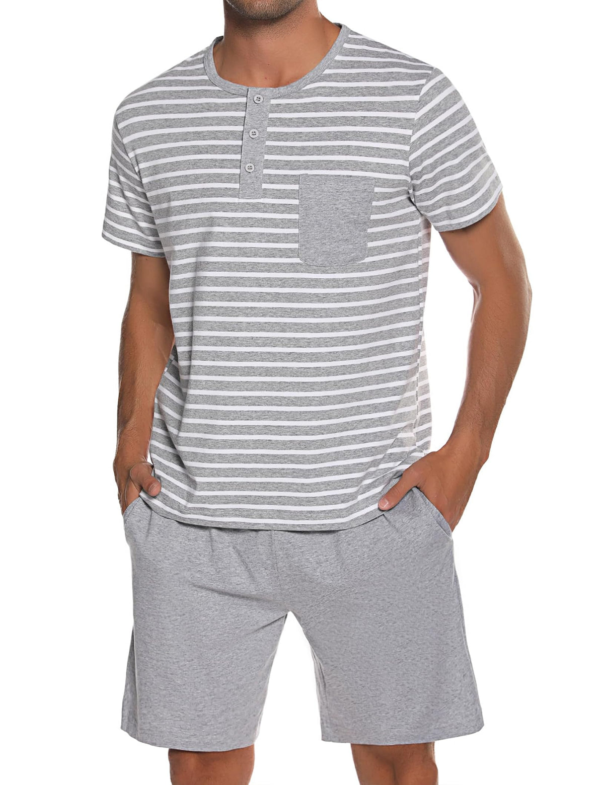 Sykooria Men's Pajama Sets Cotton Loungewear Pjs Shorts Sets 2 Piece Short Sleeve Sleepwear With Pockets S-3XL