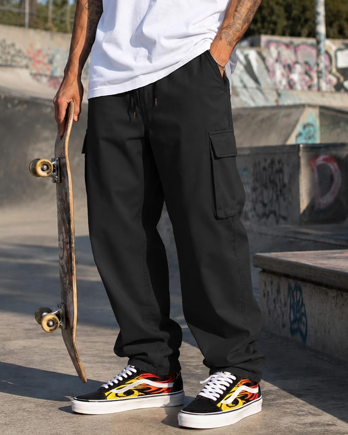 Ntrlv Men's Cargo Pants Drawstring Elastic Waist Multi Pockets
