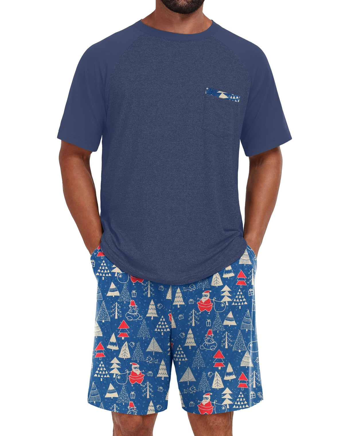 Mens Pajamas Set Shirt and Shorts Lightweight Summer Sleepwear
