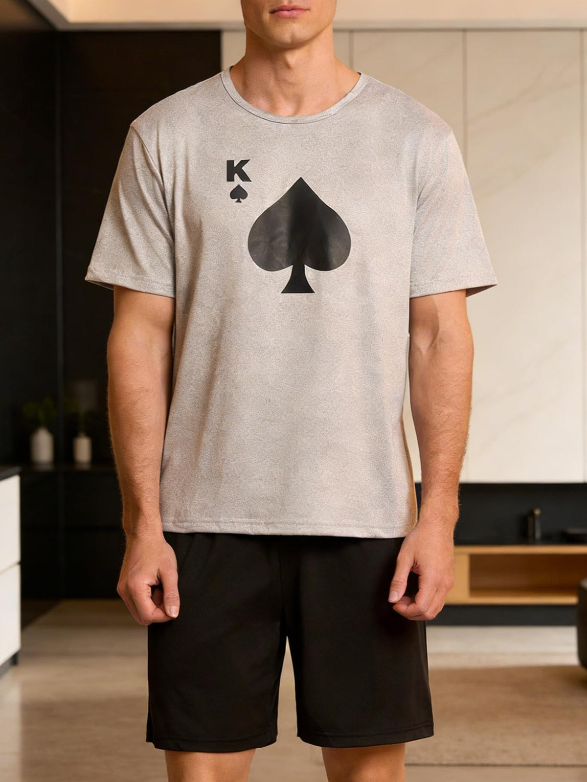 Men’s Print Loungewear Set, Short Sleeve T-Shirt and Shorts, Comfortable Sleepwear for Men, Casual Homewear Set