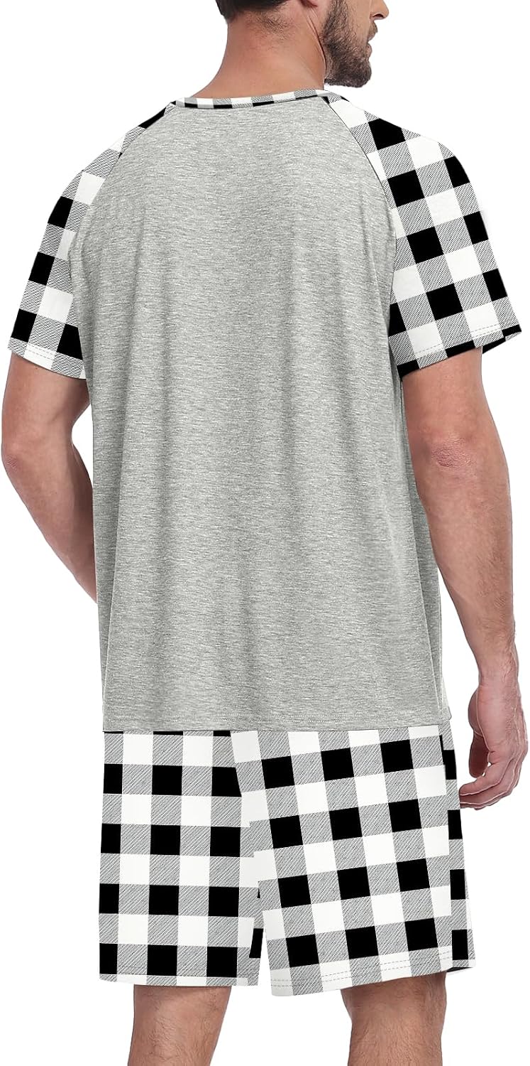 MLXSJ Mens Pajama Set Summer Pjs Sleepwear Soft Sleep Set With Pocket S-3XL