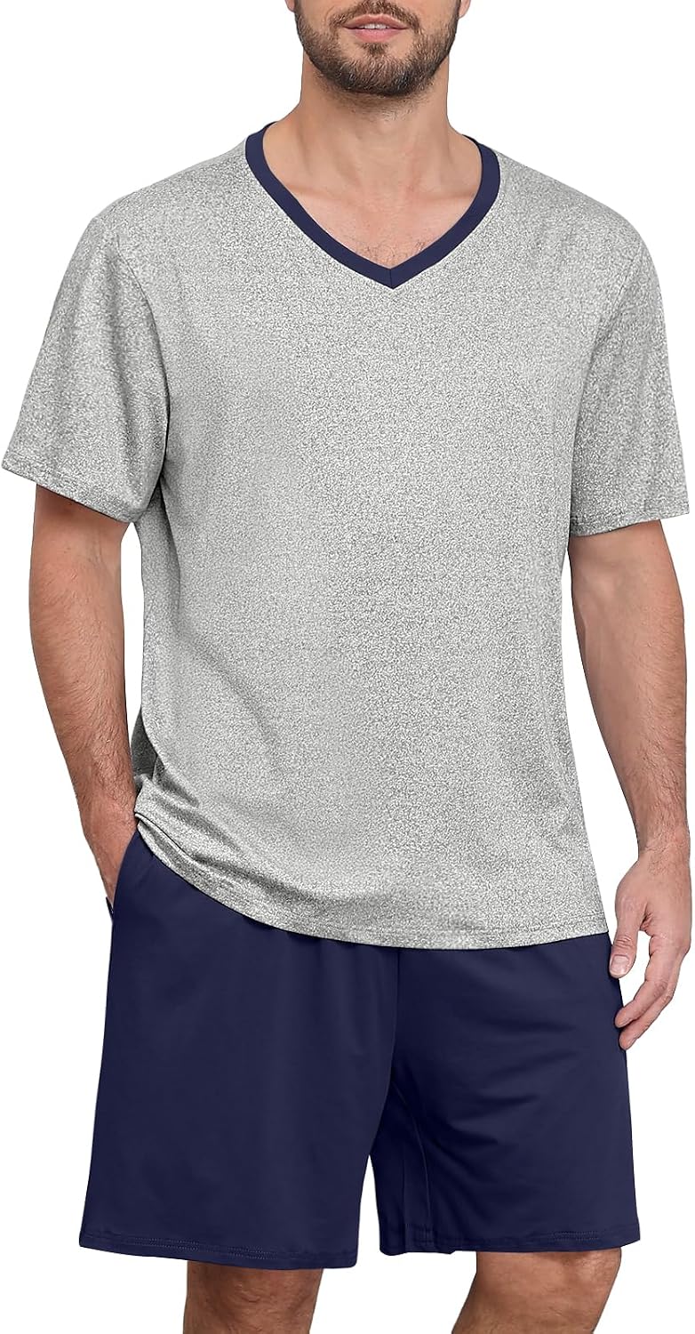 Yincro Mens Pajama Sets Loungewear Short Sleeve Pjs Lightweight Sleepwear Soft Comfy Sleep Set