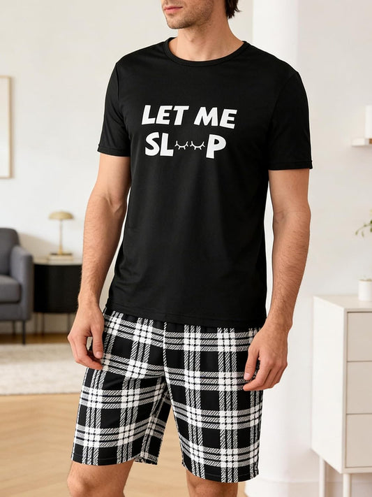 Men’s Print Loungewear Set, Short Sleeve T-Shirt and Shorts, Comfortable Sleepwear for Men, Casual Homewear Set