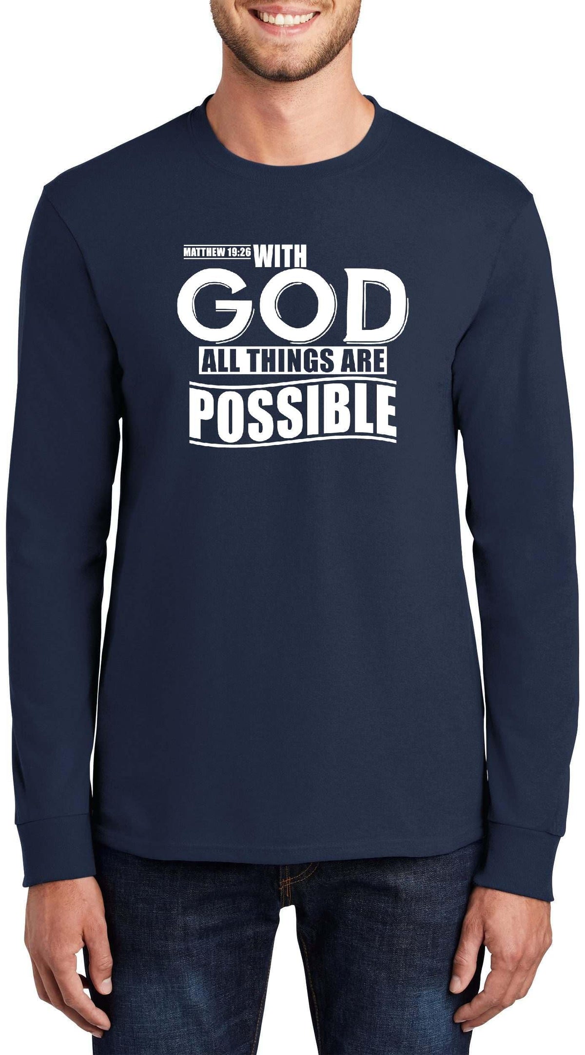 with God All Things are Possible Matthew 19:26 Top Inspirational Bible Verse Graphic Cotton Tee Adult Youth Tall Men Women