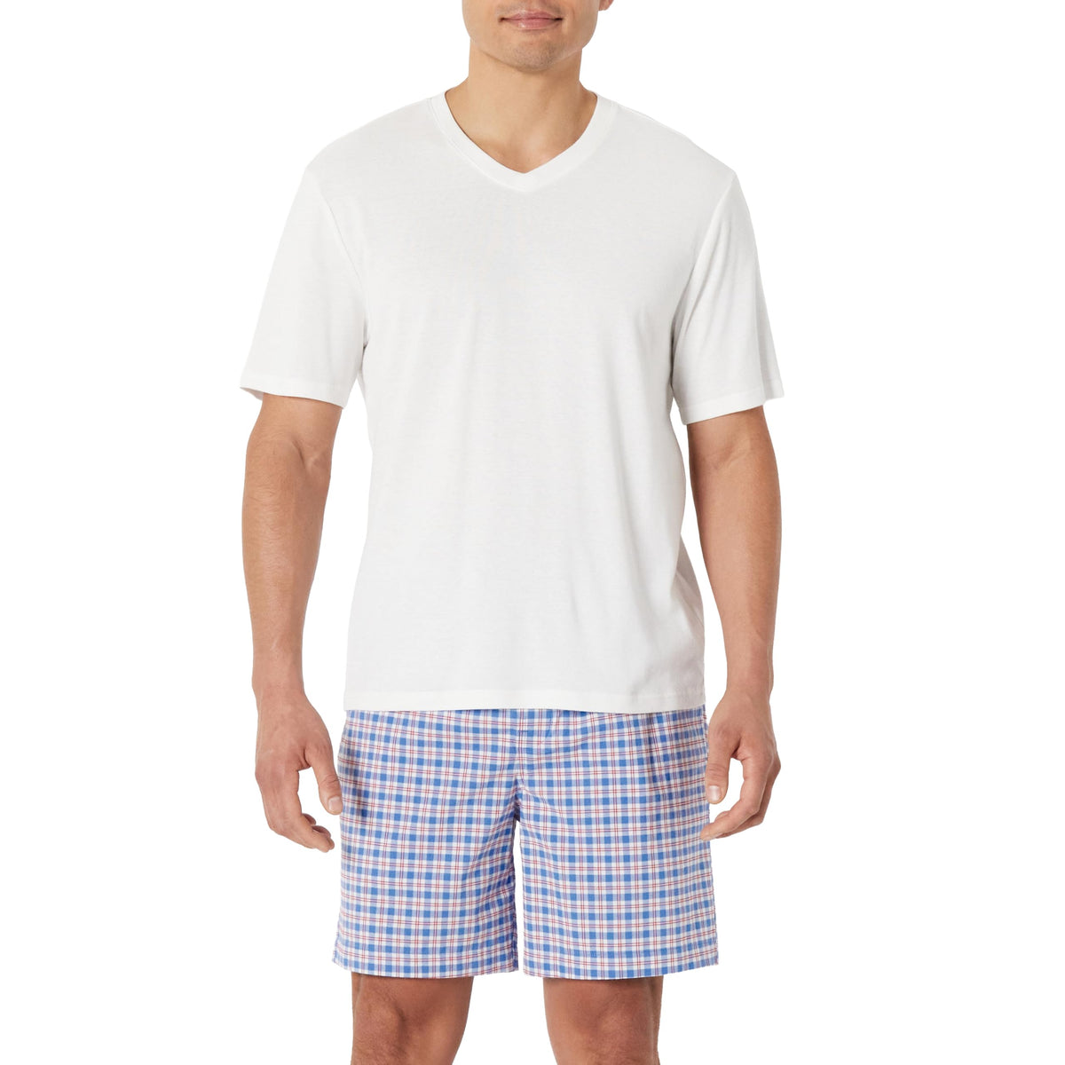 Amazon Essentials Men's Cotton Poplin Pajama Short with T-Shirt Set, Breathable Loungewear, Summer Sleepwear