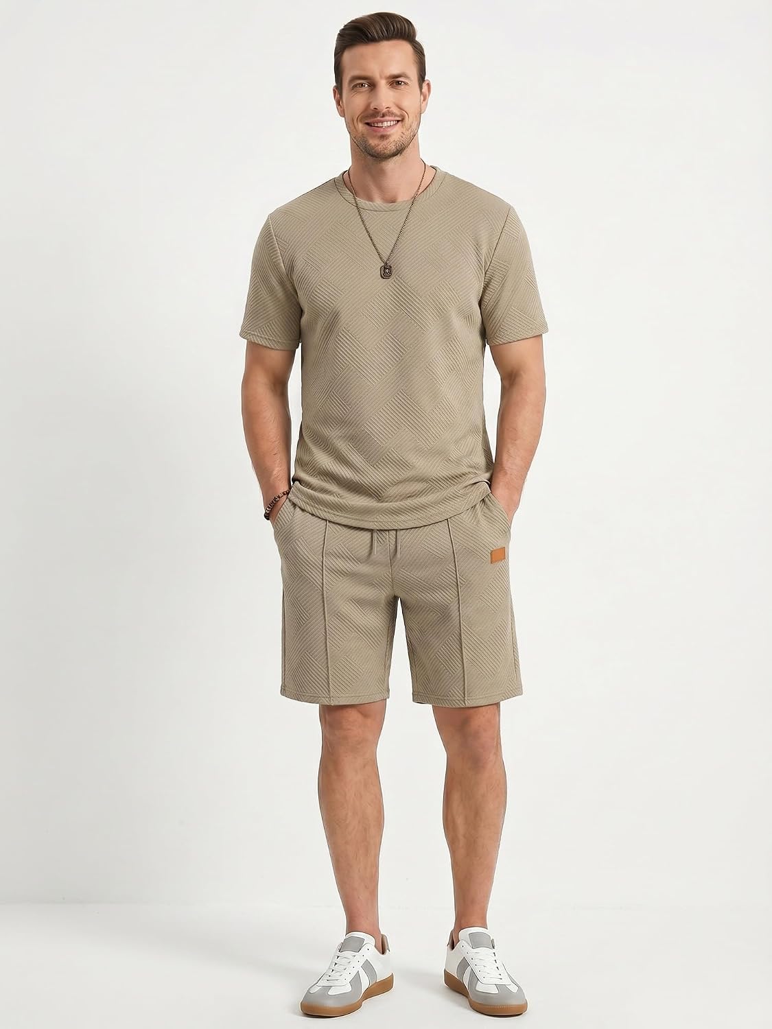 JMIERR Men's 2 Piece Outfit Anti-wrinkle T Shirts and Shorts Summer Beach Vacation Lounge Workout Pajamas Short Sleeve Sets