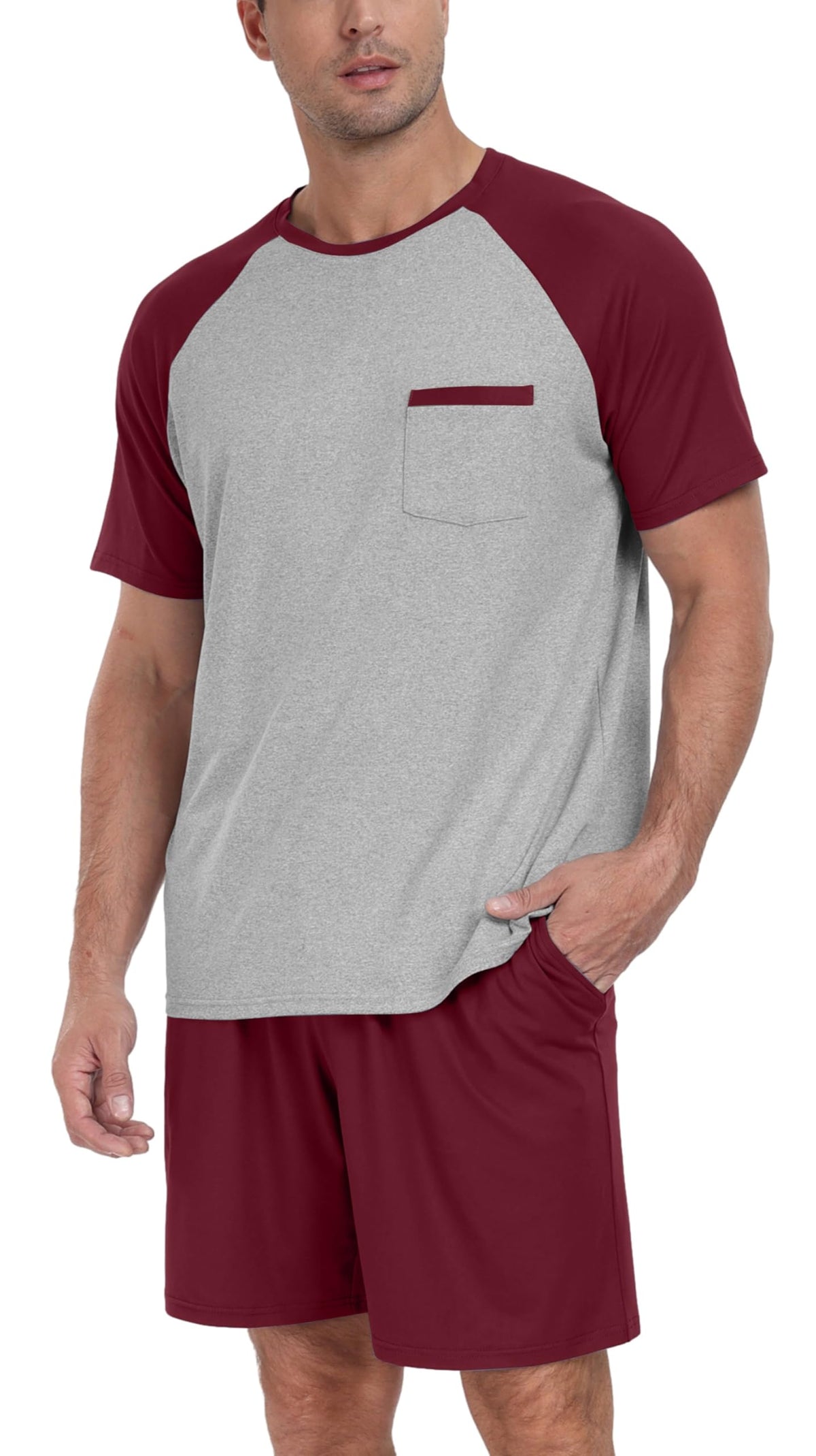 Couples Pajamas Set Short Sleeve Raglan Shirts and Shorts Lounge Sleepwear