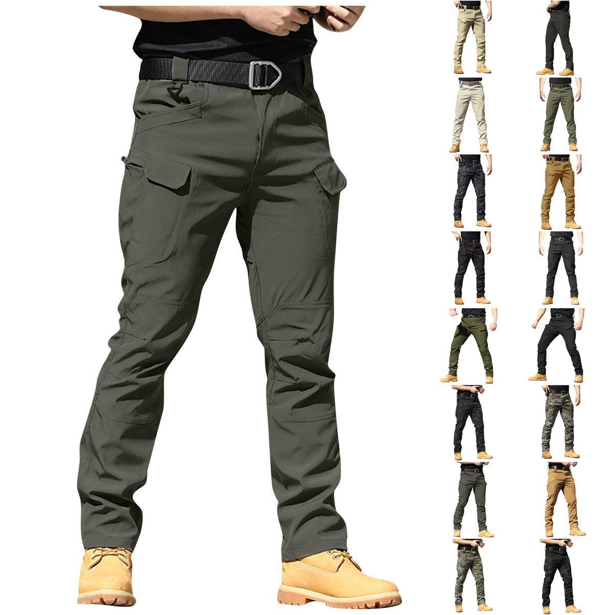 Mens Cargo Pants Water Resistant Relaxed Fit Hiking Work Pants Multi Pockets Ripstop Flex Baggy Camo Tactical Pant