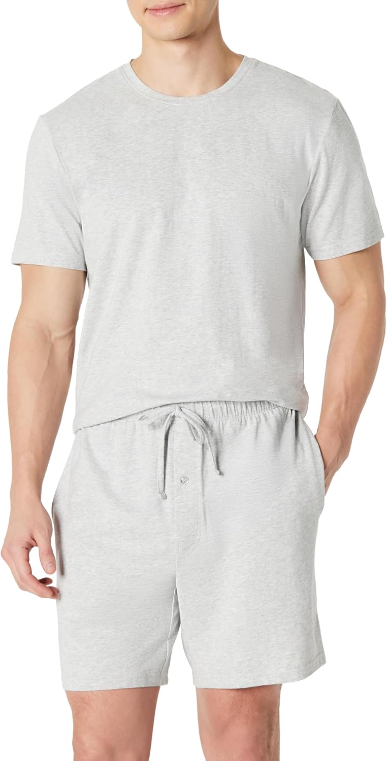 Amazon Essentials Men's Cotton-Modal Pajama Set, Short Sleeve T-Shirt and Shorts