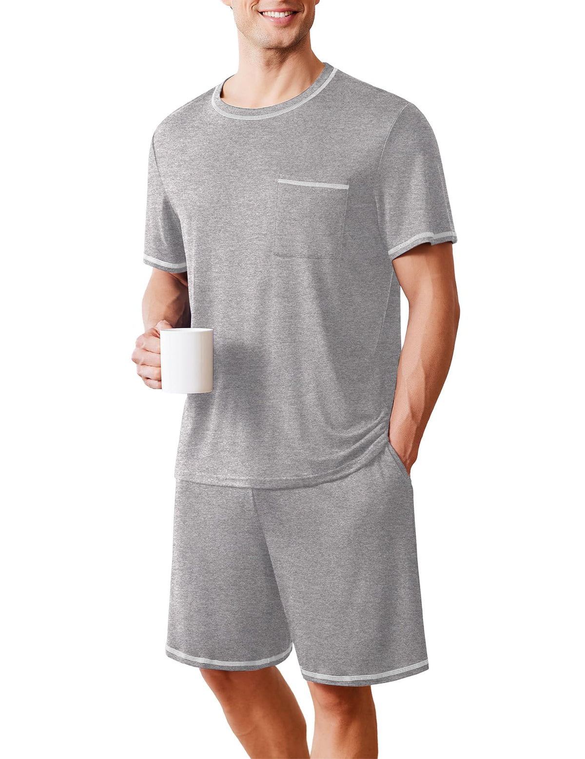 Ekouaer Men's Pajamas Set Casual Short Sleeve Shirts and Shorts Soft 2 Piece Loungewear With Pockets