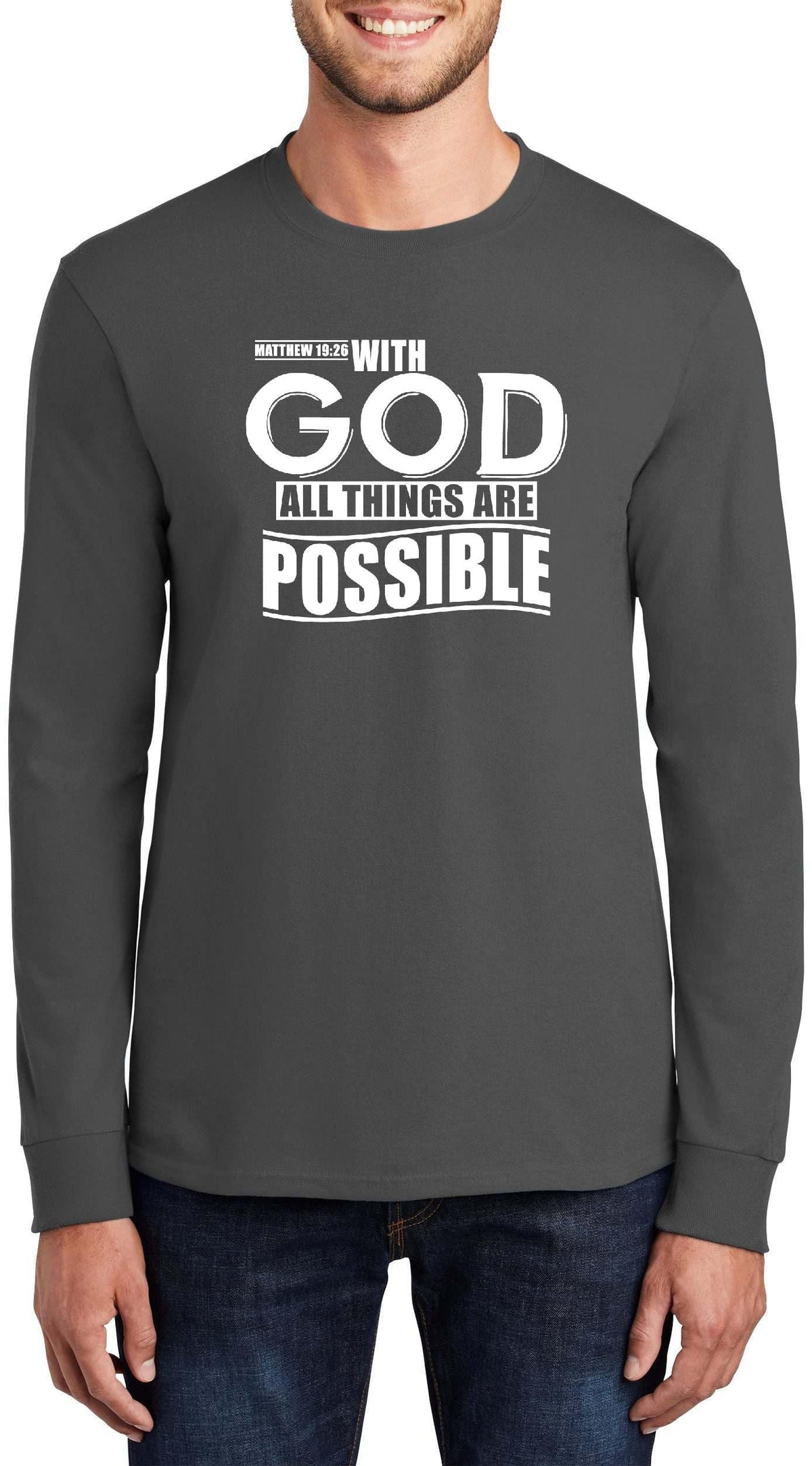 with God All Things are Possible Matthew 19:26 Top Inspirational Bible Verse Graphic Cotton Tee Adult Youth Tall Men Women