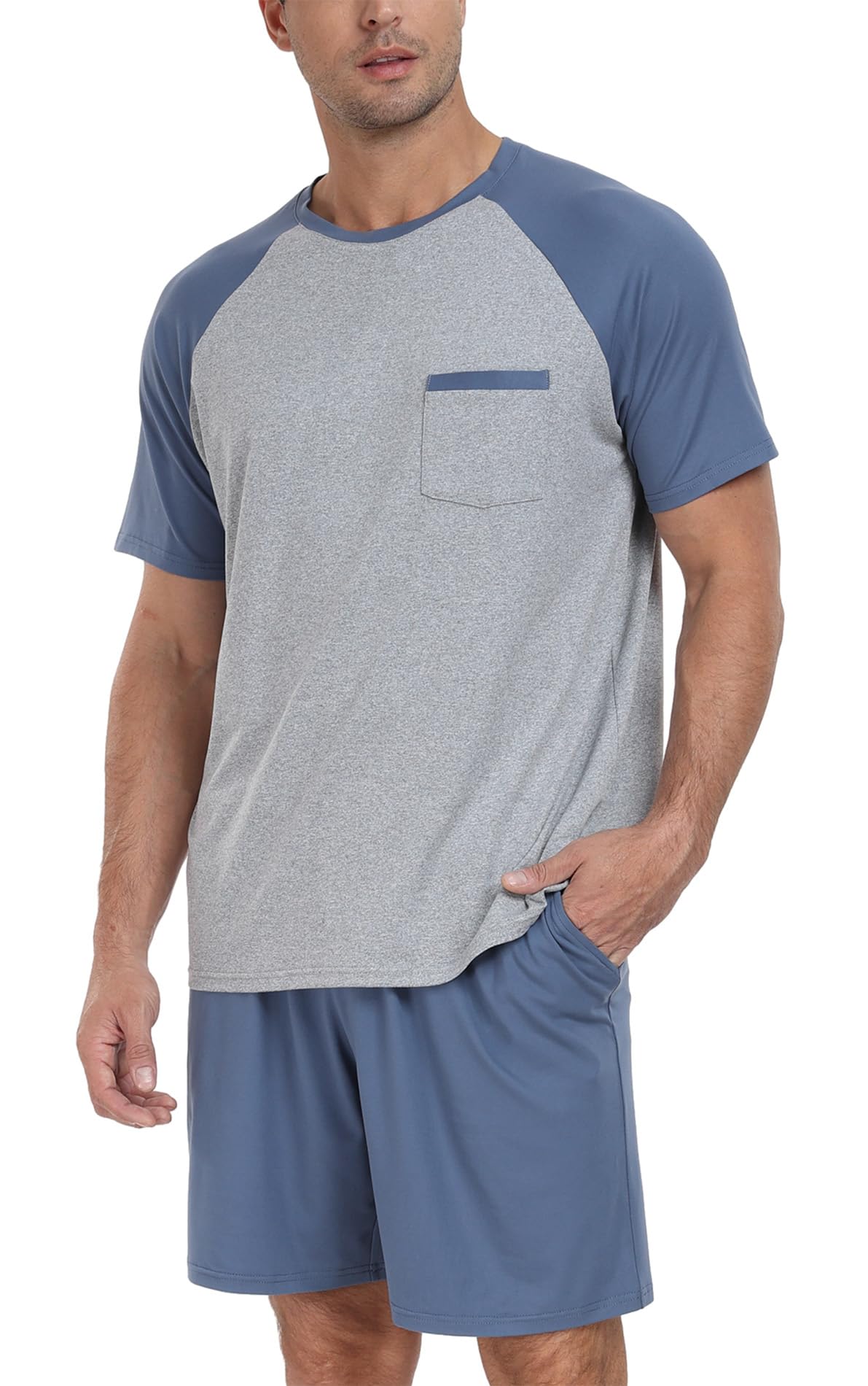 Couples Pajamas Set Short Sleeve Raglan Shirts and Shorts Lounge Sleepwear
