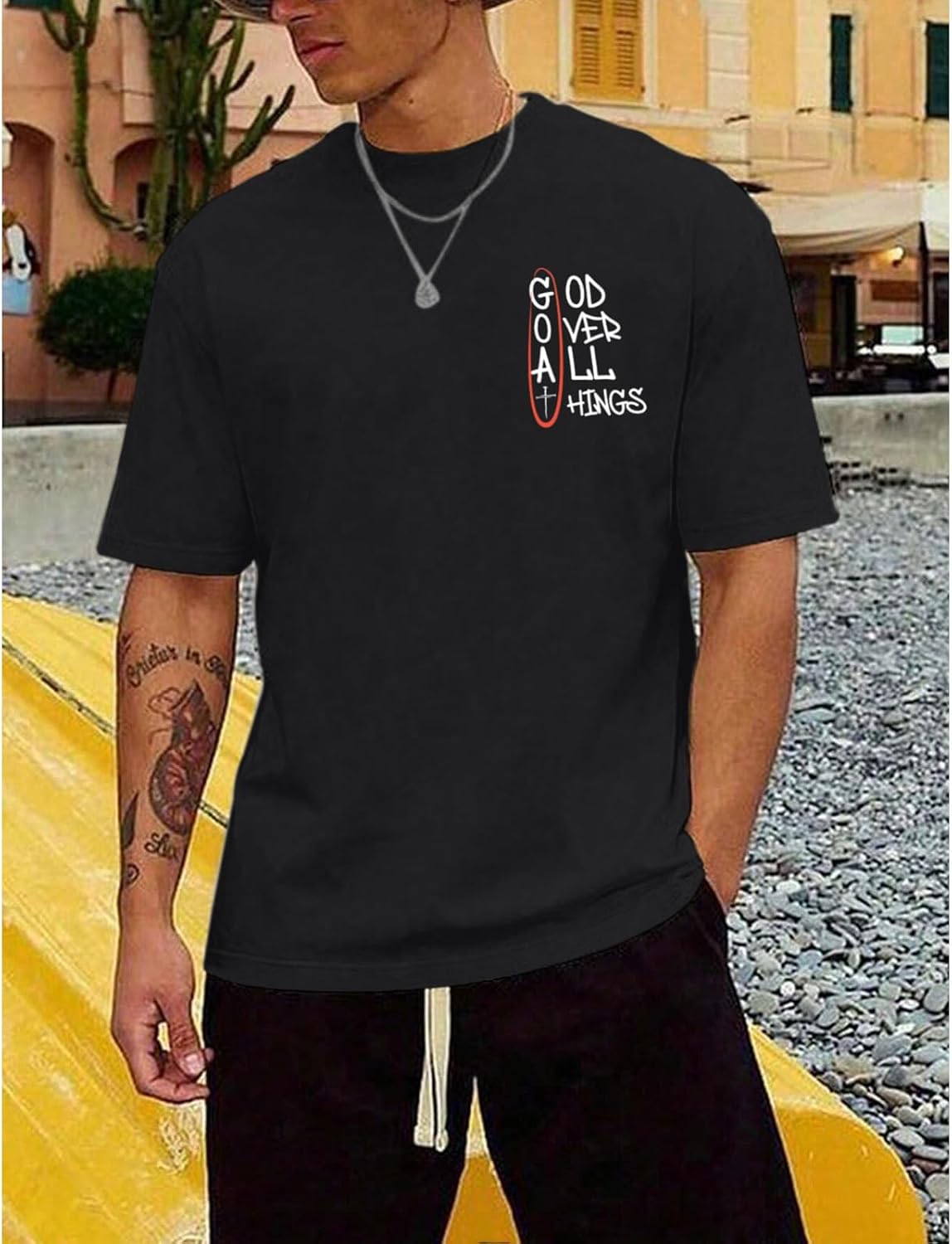 Christian God Over All Things Shirt for Men Jesus Religious Shirts Faith Bible Verse Tshirt Cross Graphic Tee Top