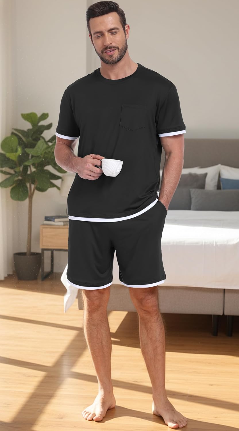 PrinStory Mens Pajamas Set Summer Short Sleeve Pjs Set S-3XL