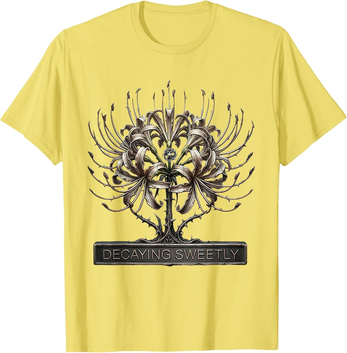 Men's Decaying Sweetly Gothic Y2K Grunge Alt Spider Lily Sigil T-Shirt