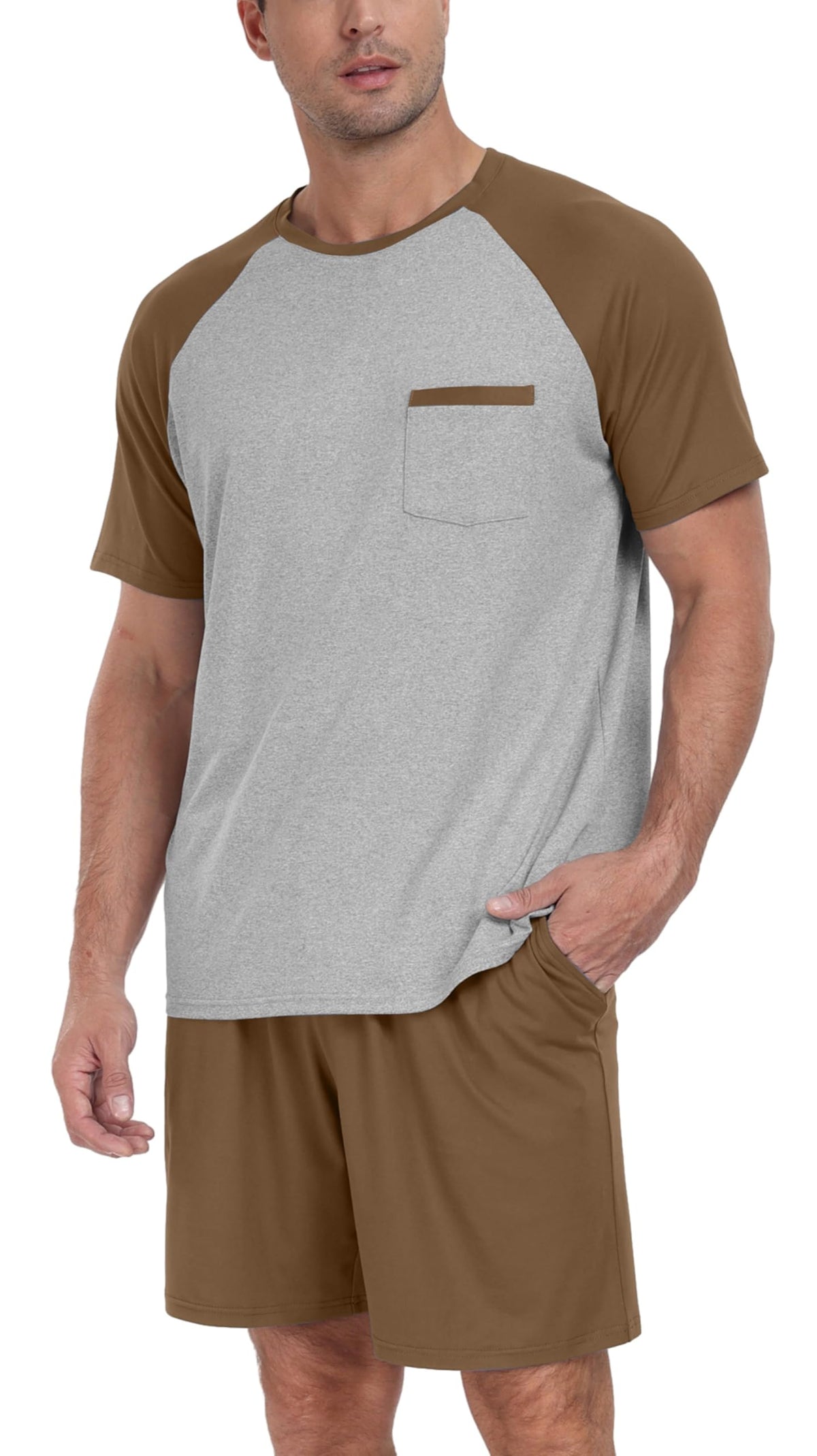Couples Pajamas Set Short Sleeve Raglan Shirts and Shorts Lounge Sleepwear