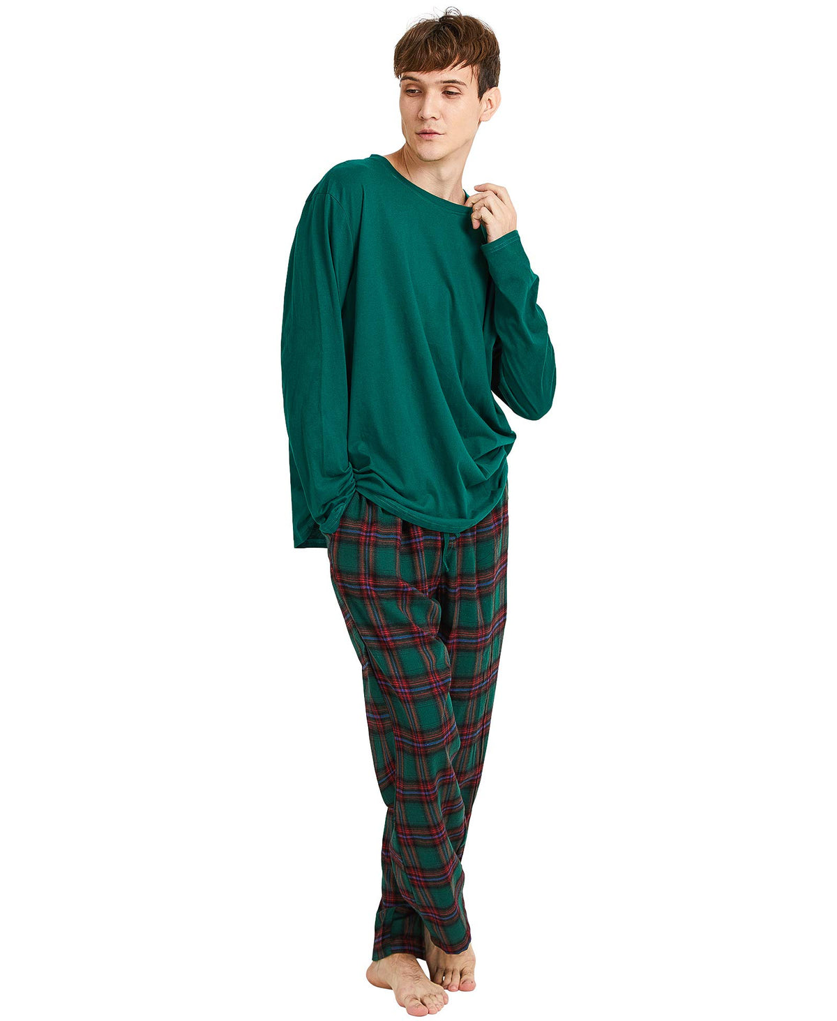Yoimira Mens Soft Pajama Set Short/Long Sleeve 2 Piece PJs with Pockets