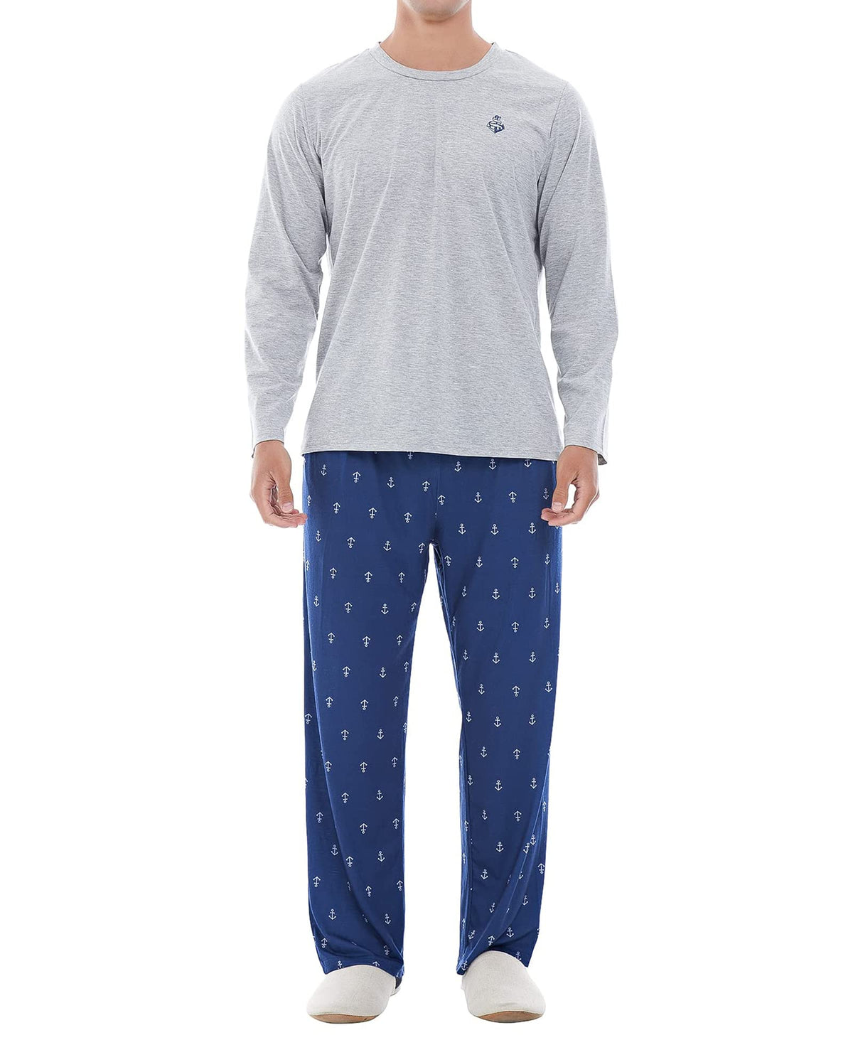 Yoimira Mens Soft Pajama Set Short/Long Sleeve 2 Piece PJs with Pockets