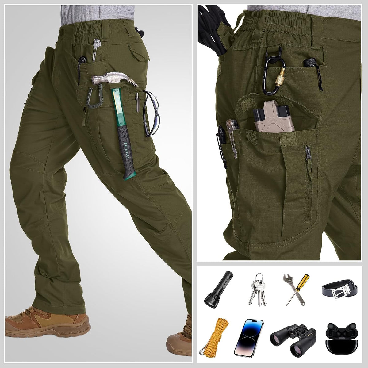 Mens Cargo Pants Tactical Cotton Flex Stretch BDU Outdoor Hiking Work Pants