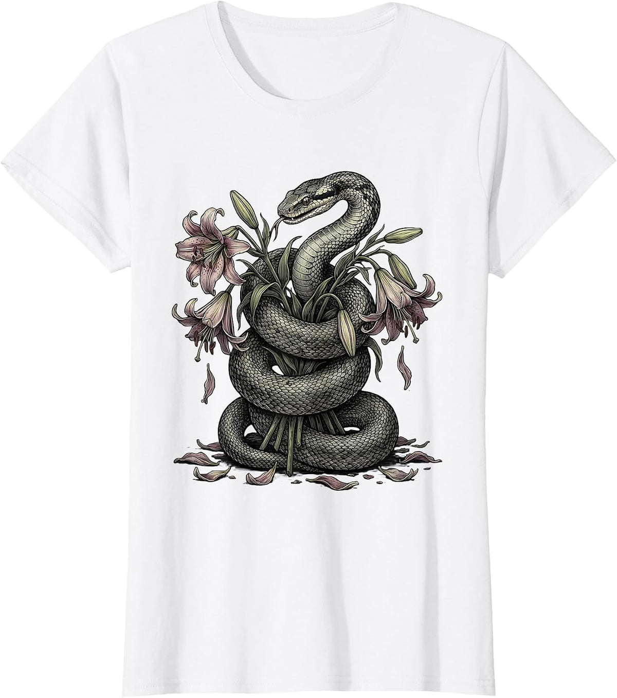 Snake and Wilting Lily Bouquet Emo Graphic T-Shirt