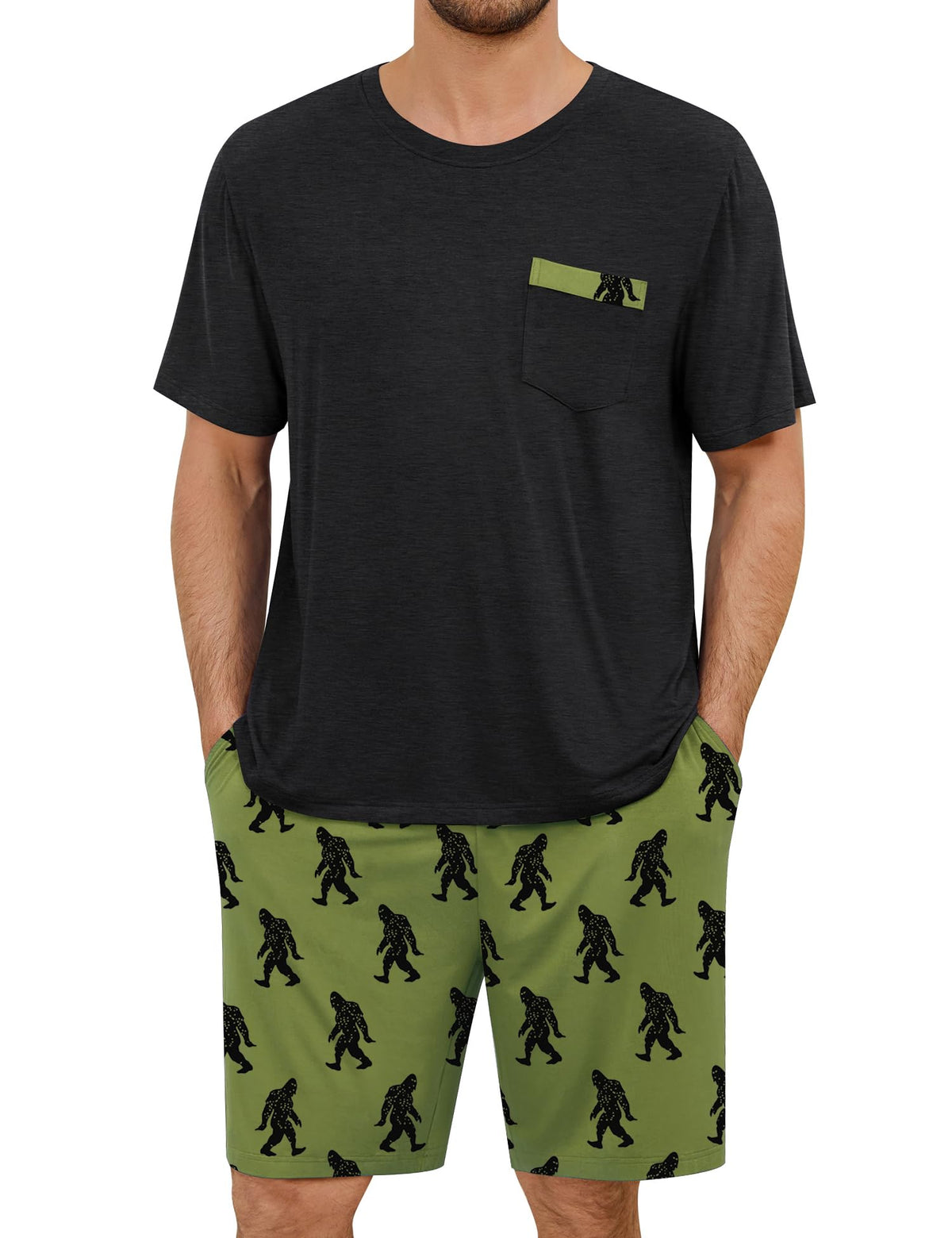 SWOMOG Mens Pajama Set Short Sleeve Pjs Set Soft Comfy Sleepwear Summer 2 Piece Loungewear Print With Pocket S-XXL