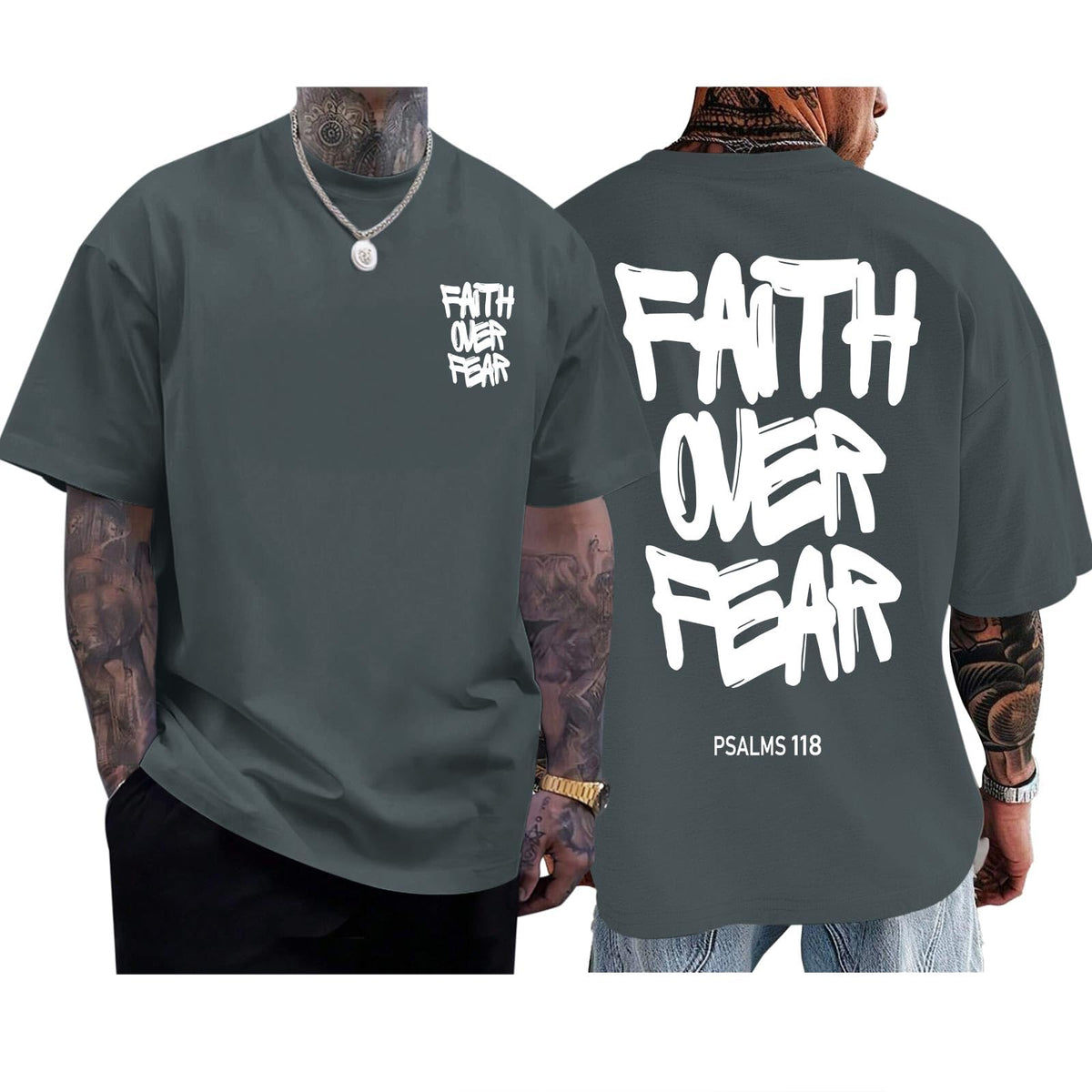 Christian Faith Over Fear Shirts for Men Jesus Religious Shirt Inspirational Oversized Graphic Tees God T-Shirt Tops