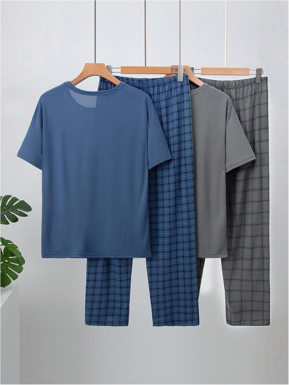 SOLY HUX Men's Pajama Sets 4 Piece Pjs Plaid Tops and Pants Loungewear